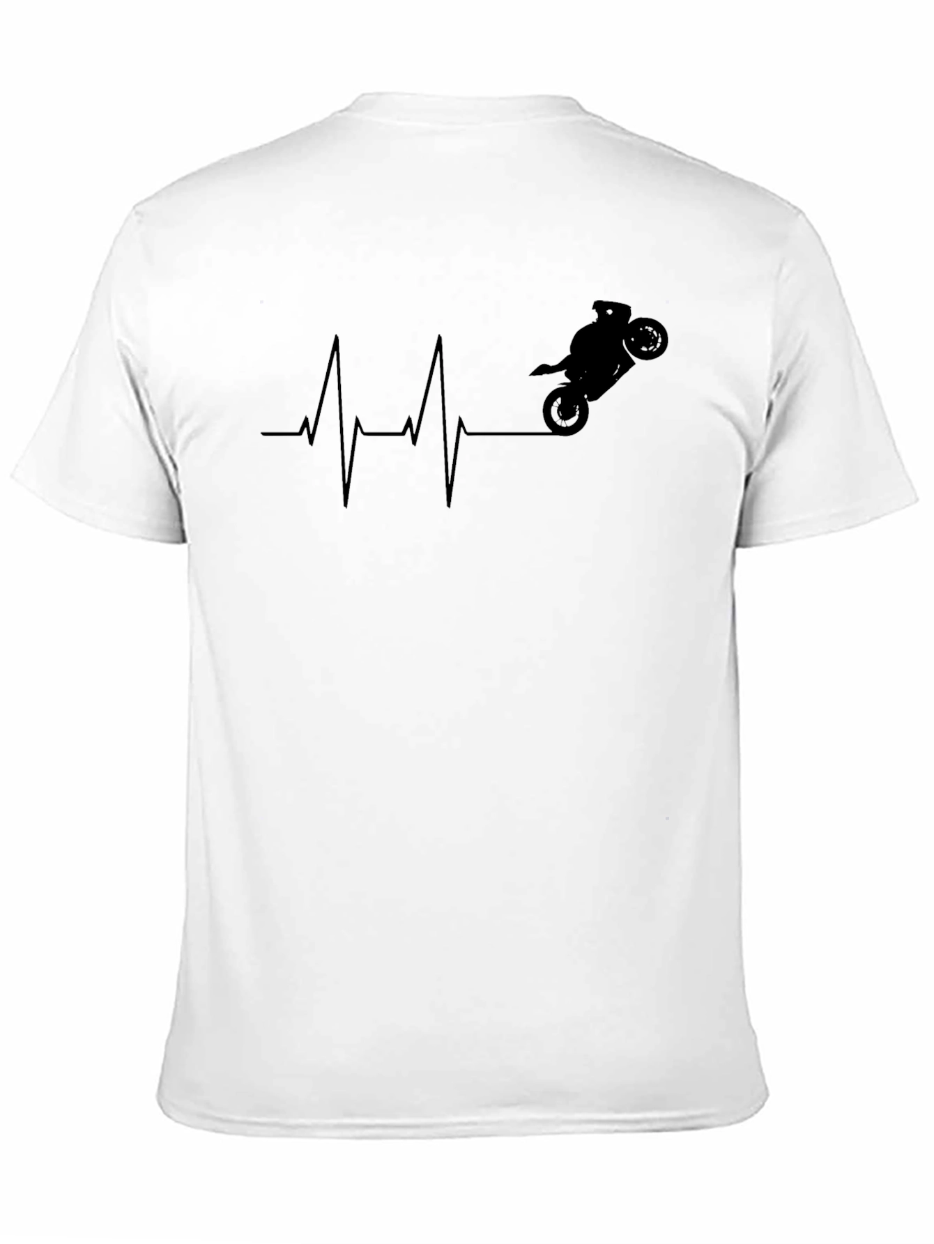 Motorcycle Heartbeat Graphic Tee - Black Cotton