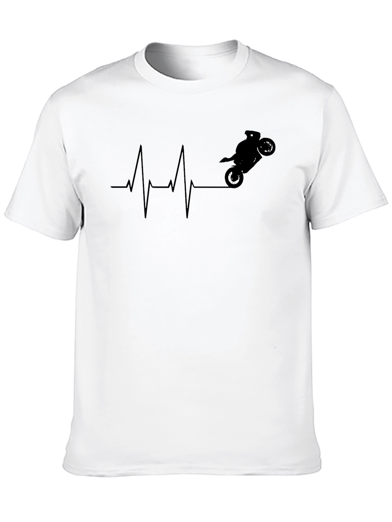 Motorcycle Heartbeat Graphic Tee - Black Cotton