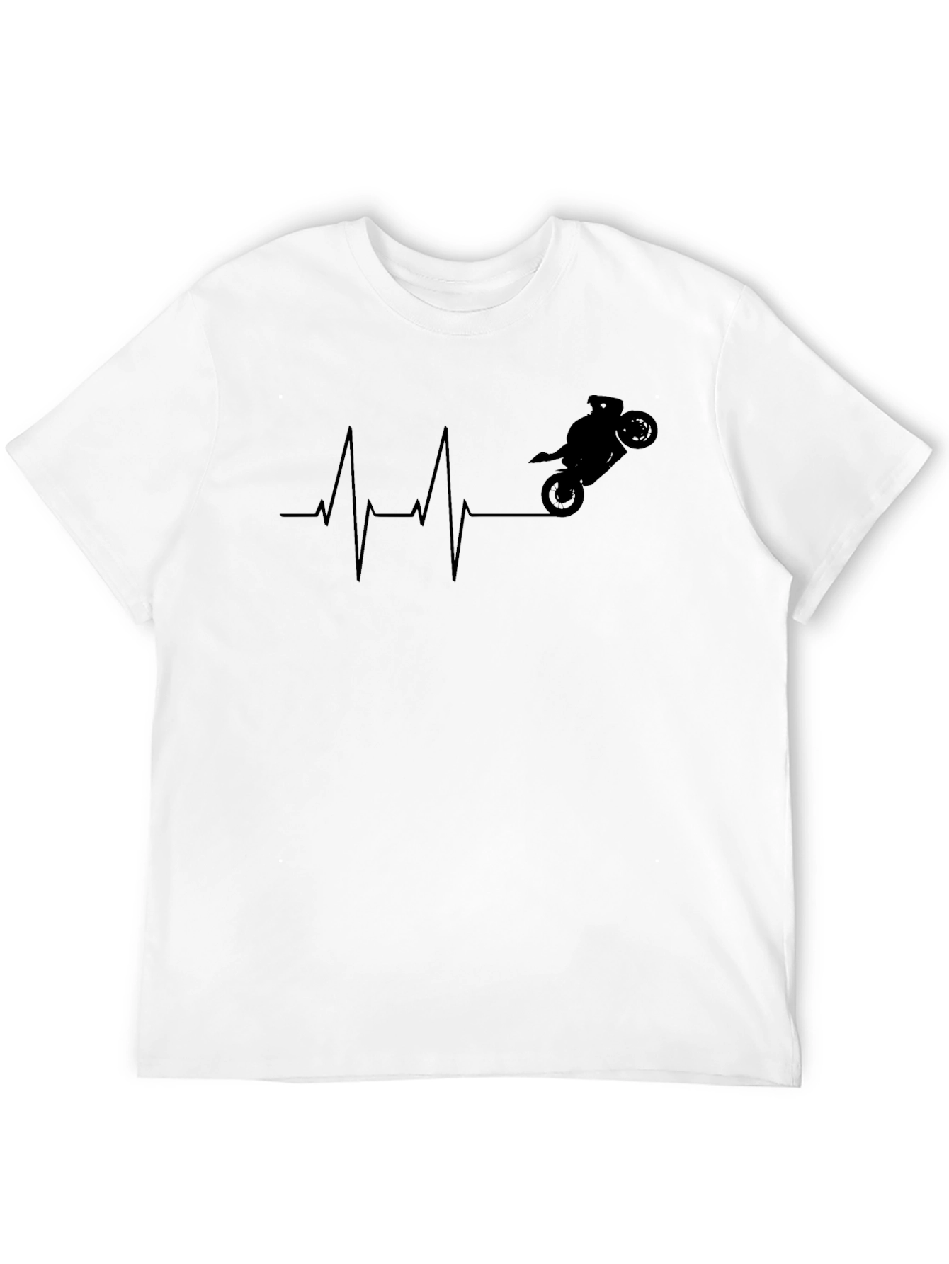 Motorcycle Heartbeat Graphic Tee - Black Cotton