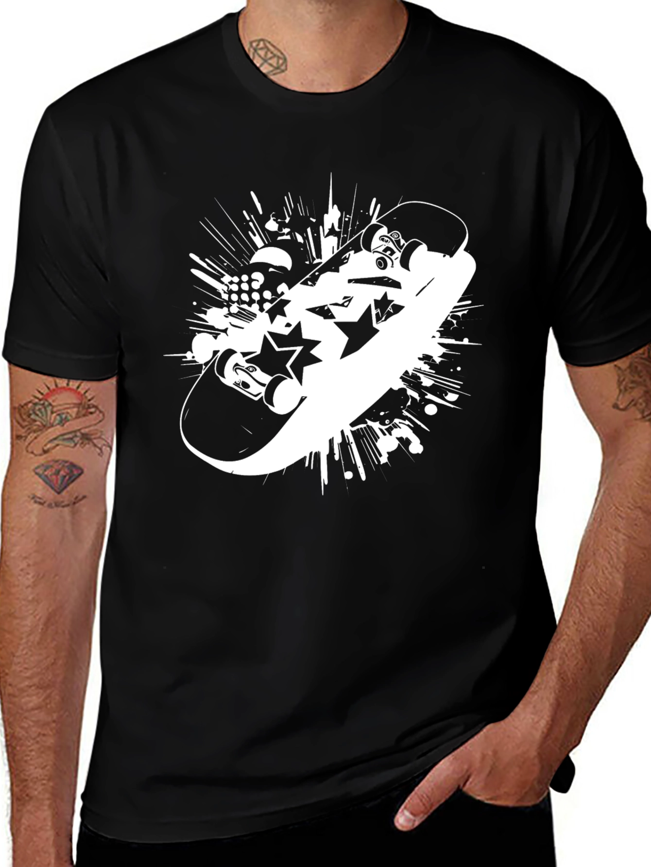 Skateboard Graphic Tee - Trendy Black T-Shirt