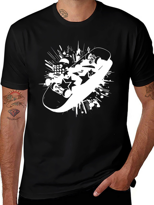 Skateboard Graphic Tee - Trendy Black T-Shirt