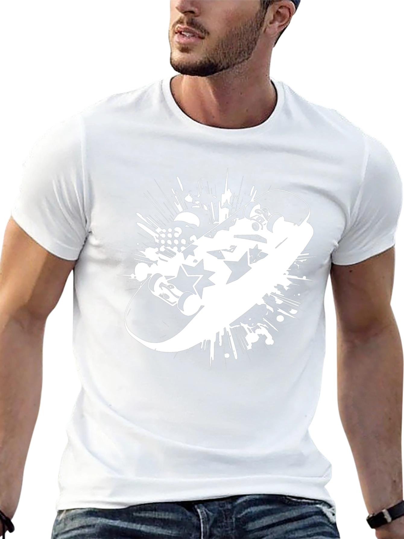Skateboard Graphic Tee - Trendy Black T-Shirt