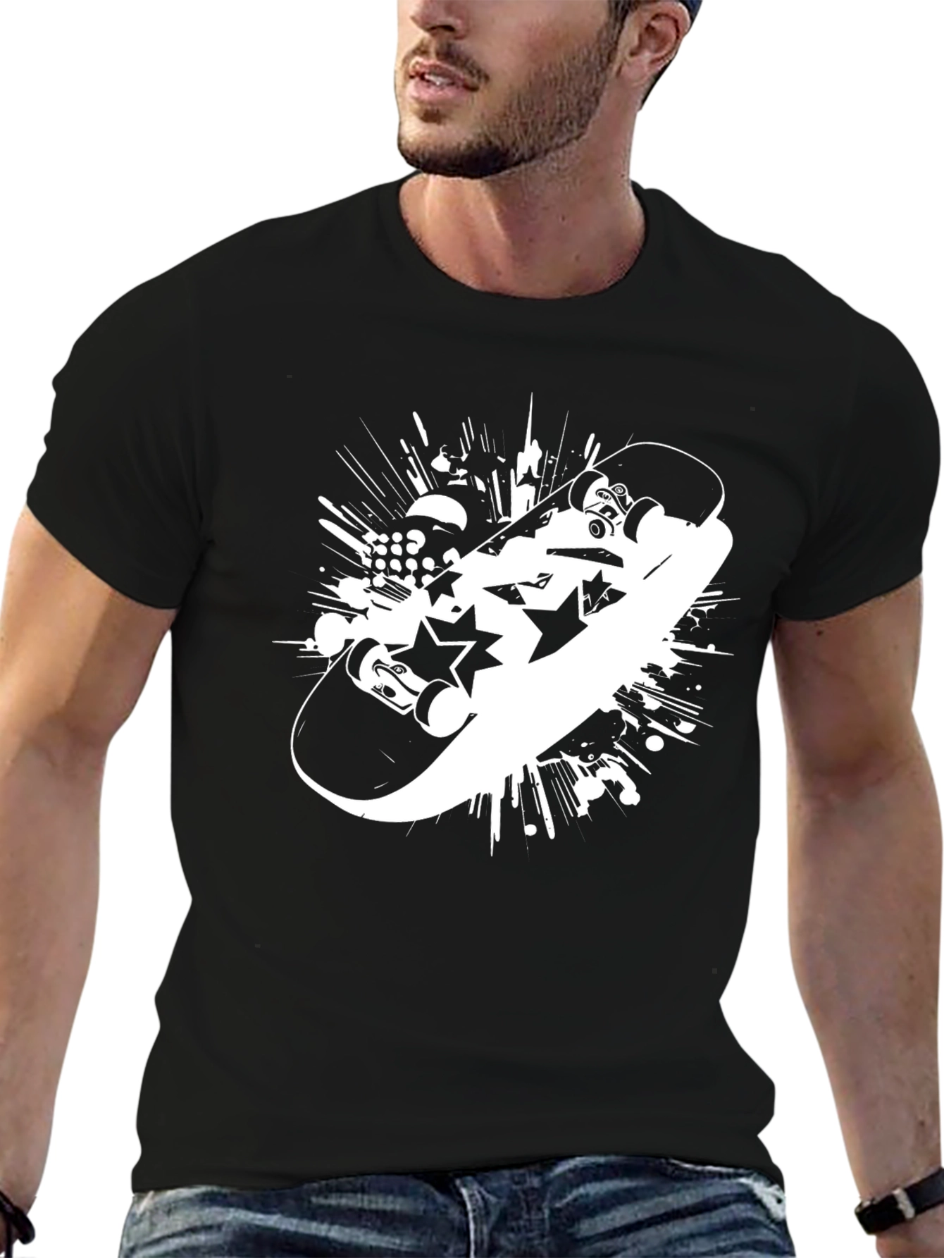 Skateboard Graphic Tee - Trendy Black T-Shirt