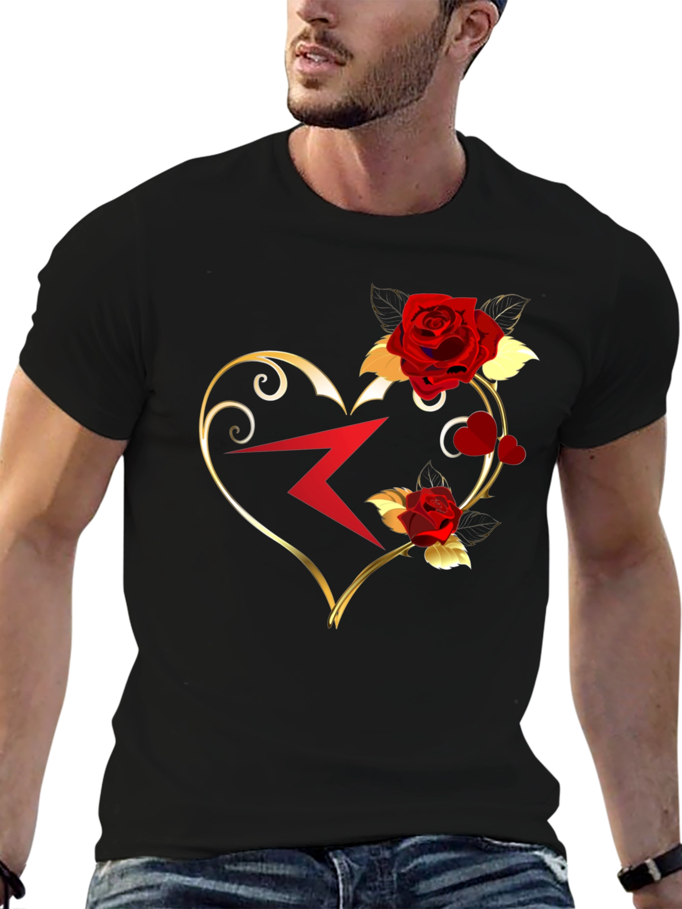 Romantic Heart Rose Graphic T-Shirt