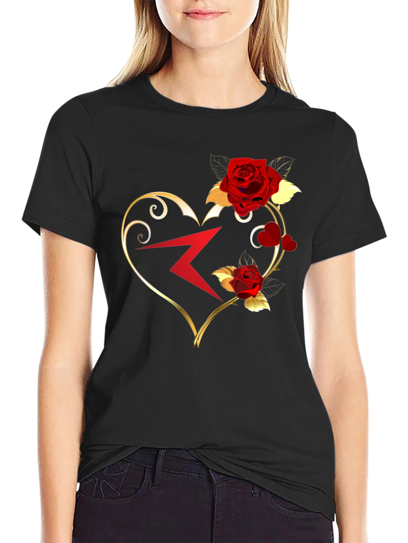 Romantic Heart Rose Graphic T-Shirt