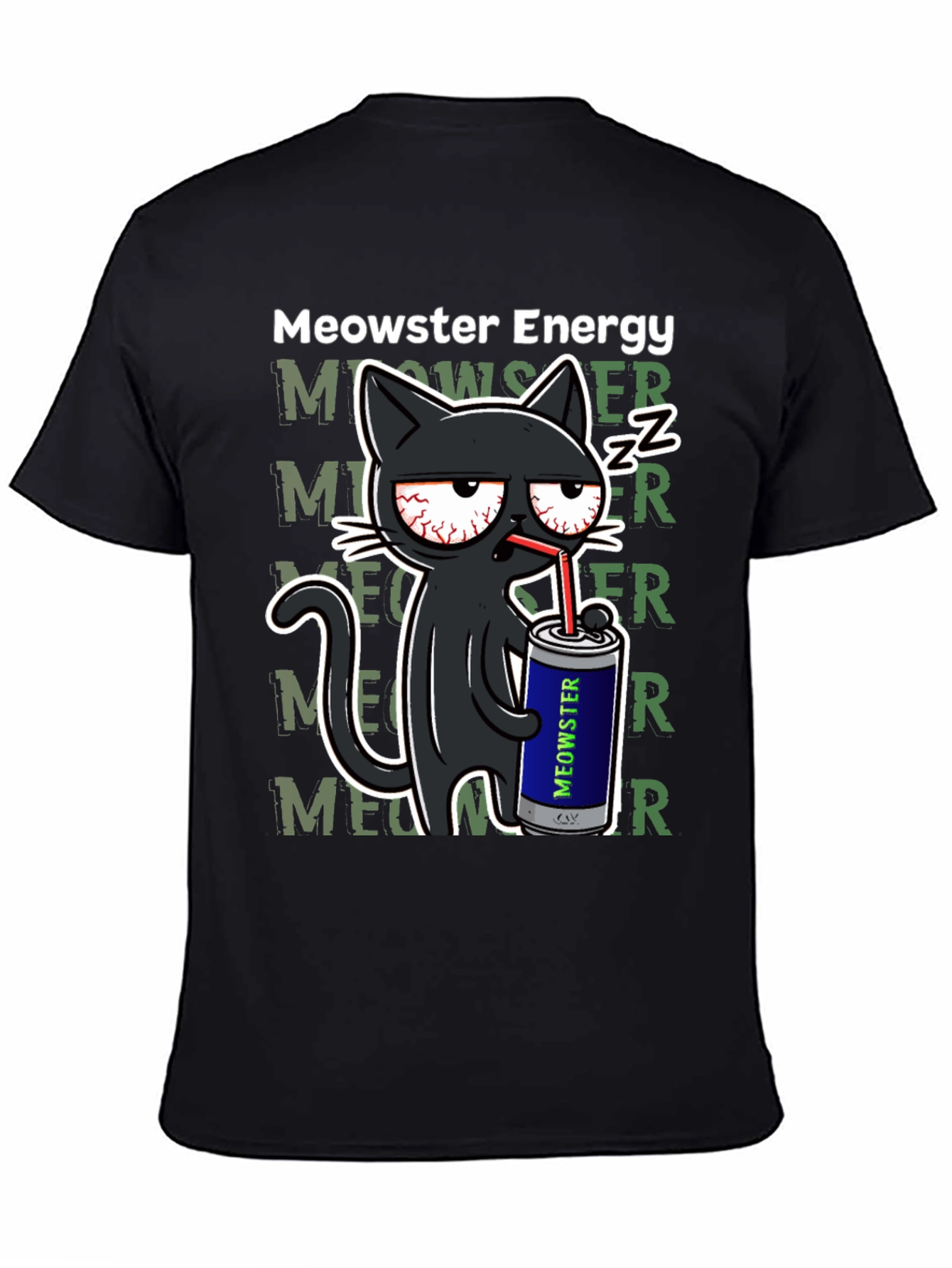 Meowster Energy Black T-Shirt - Cat Lover Tee