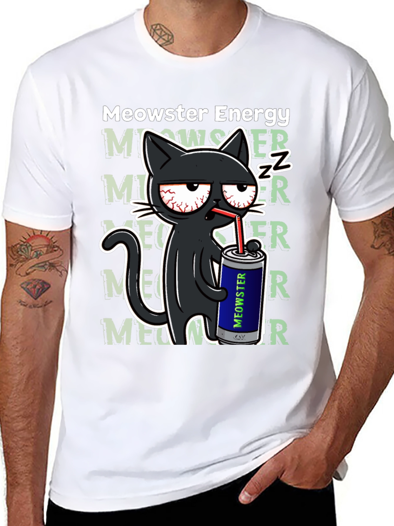 Meowster Energy Black T-Shirt - Cat Lover Tee
