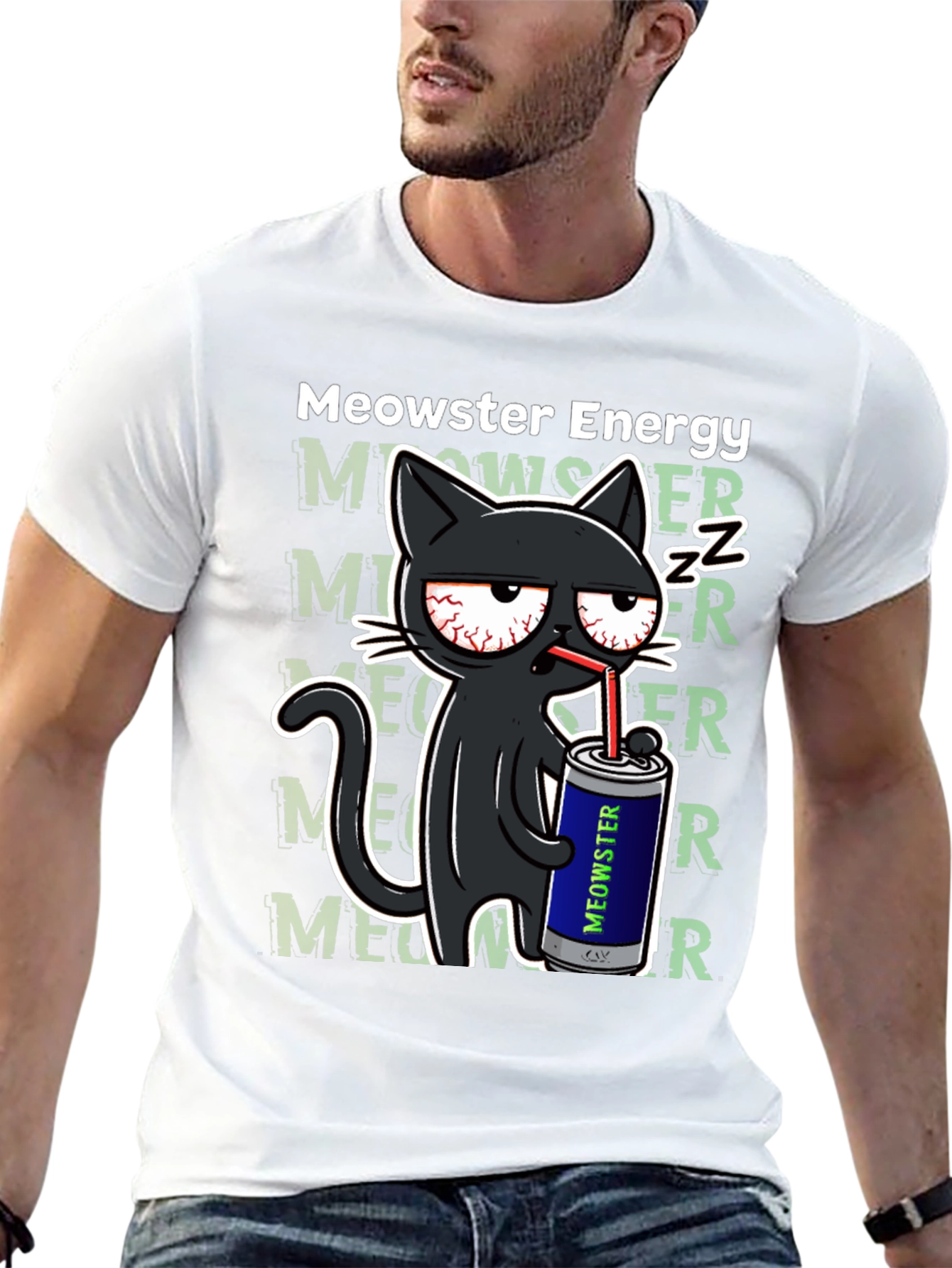 Meowster Energy Black T-Shirt - Cat Lover Tee