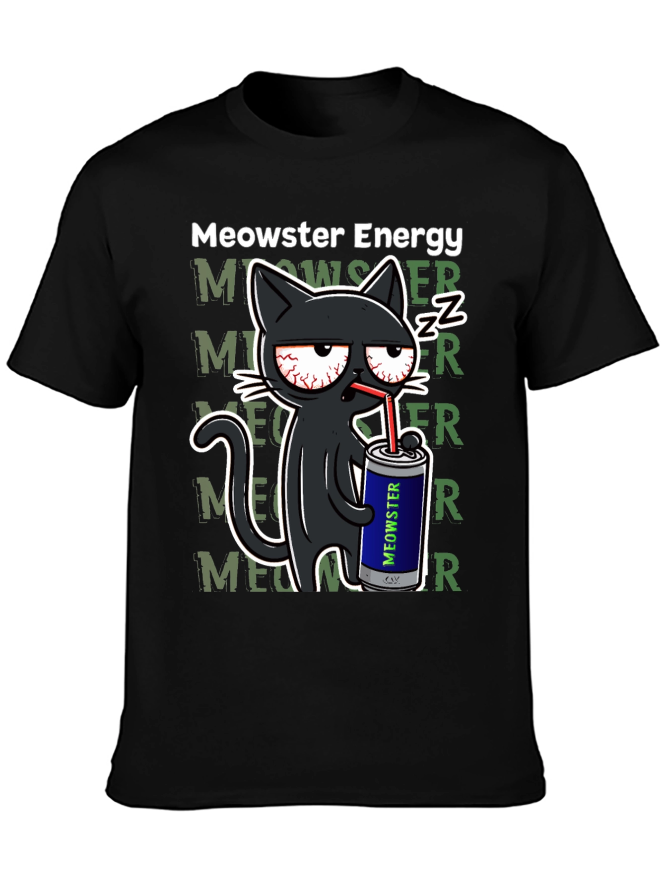 Meowster Energy Black T-Shirt - Cat Lover Tee