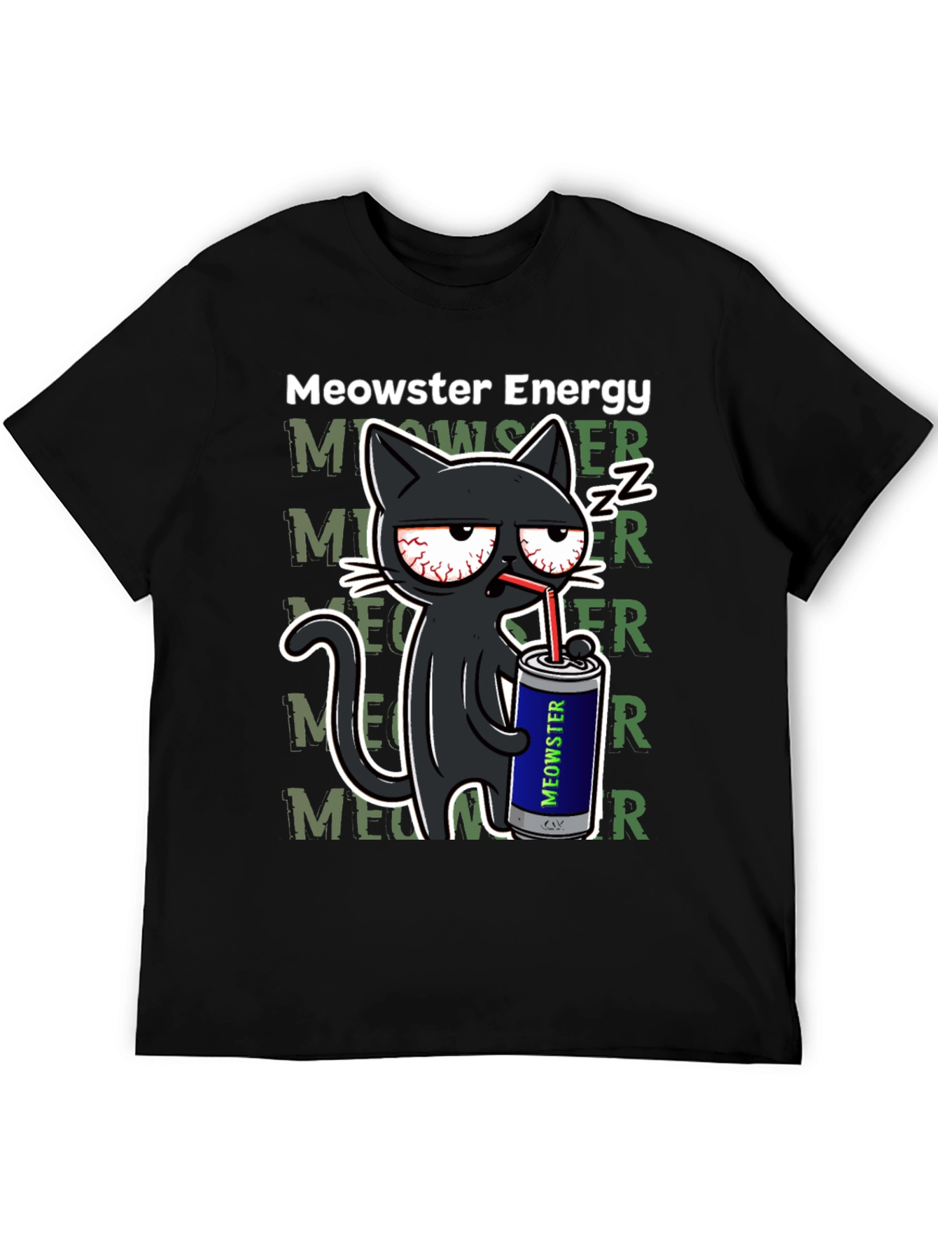 Meowster Energy Black T-Shirt - Cat Lover Tee