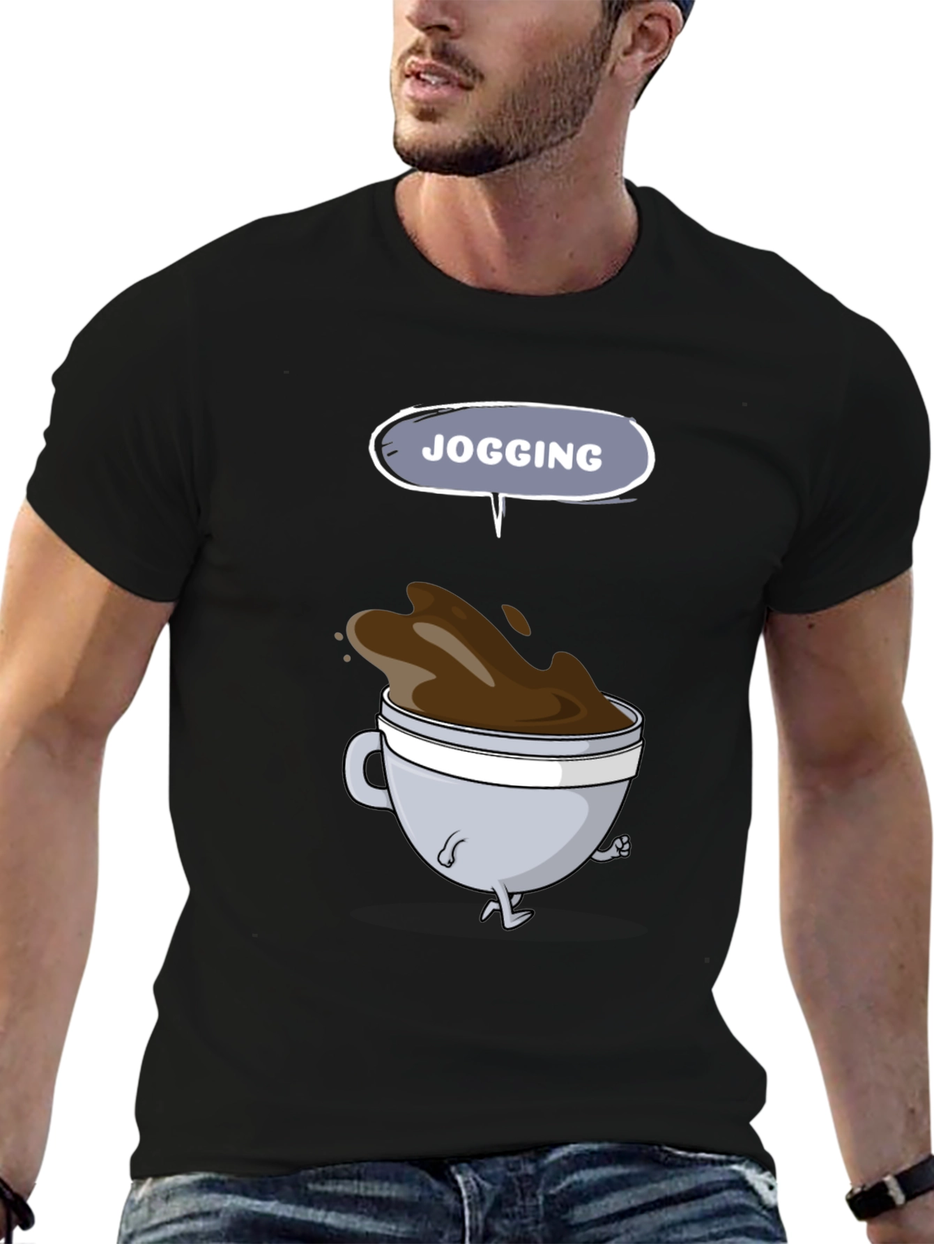 Jogging Coffee Cup Graphic Tee - Mens Black T-Shirt