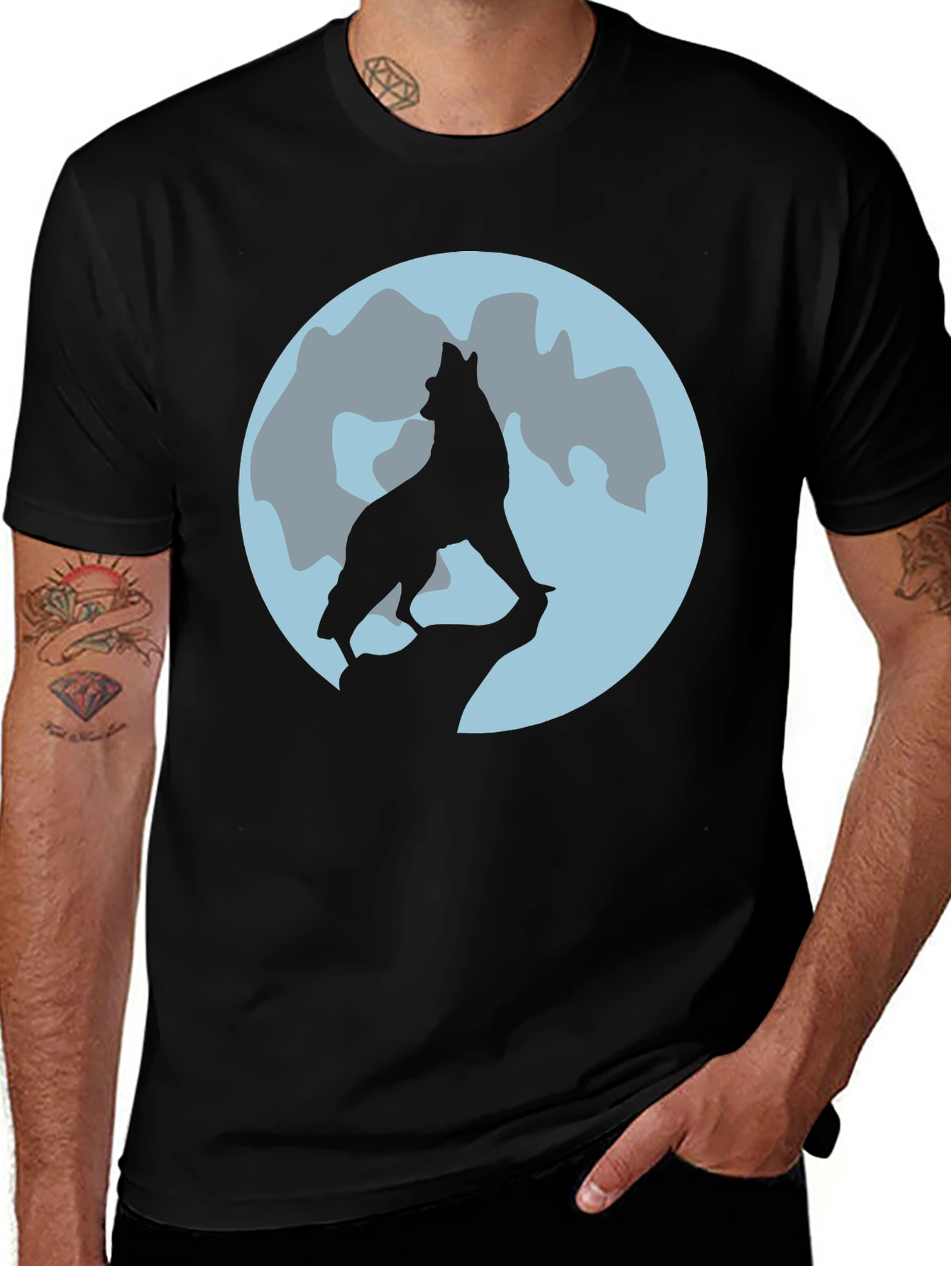 Wolf Moon Graphic Tee - Black Cotton T-Shirt