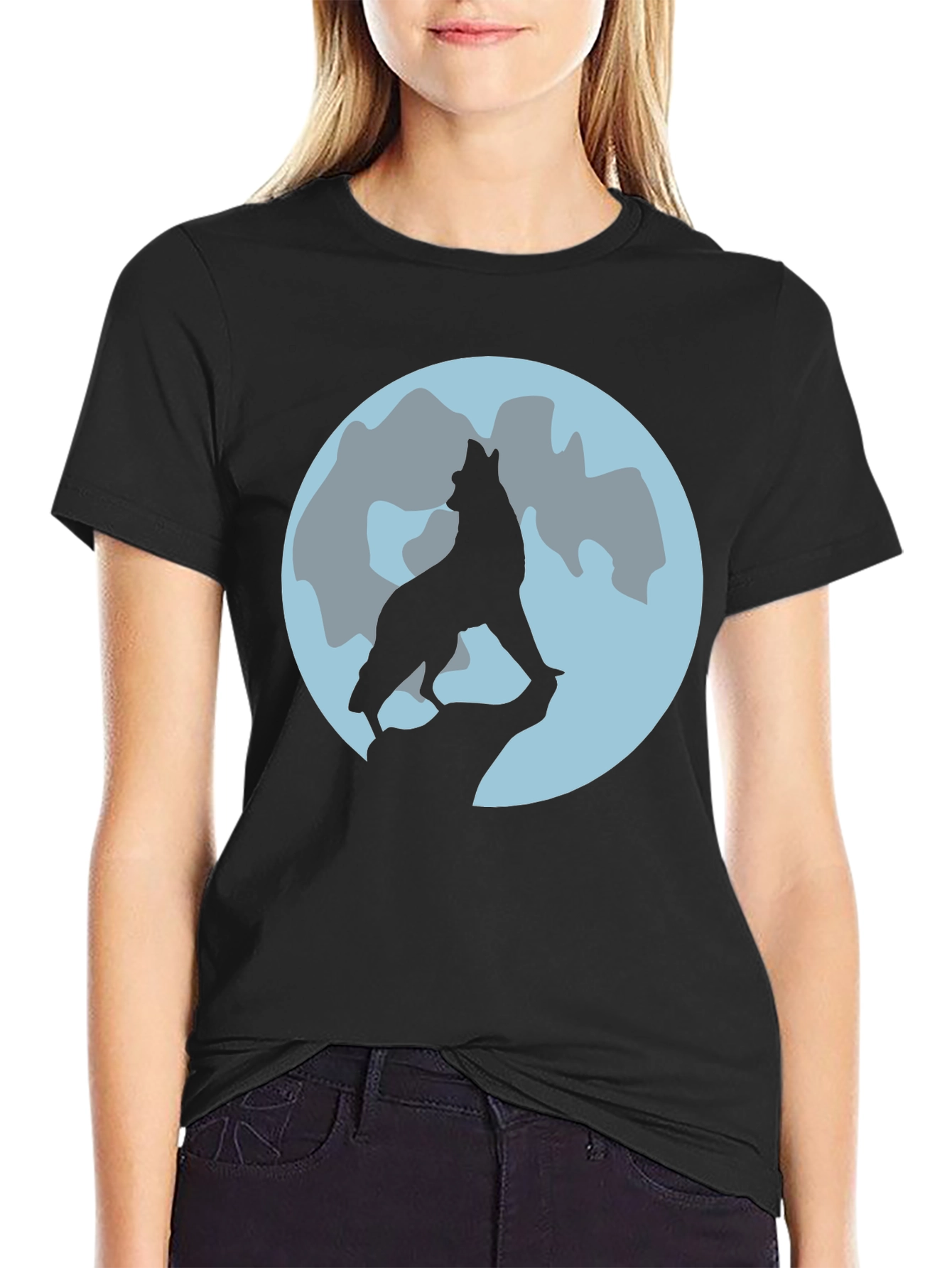 Wolf Moon Graphic Tee - Black Cotton T-Shirt