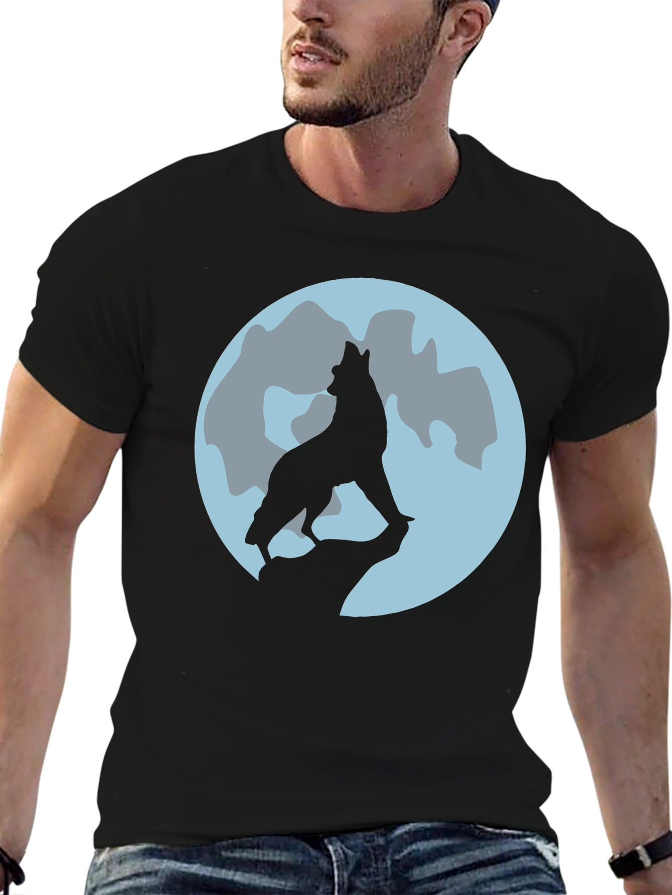 Wolf Moon Graphic Tee - Black Cotton T-Shirt