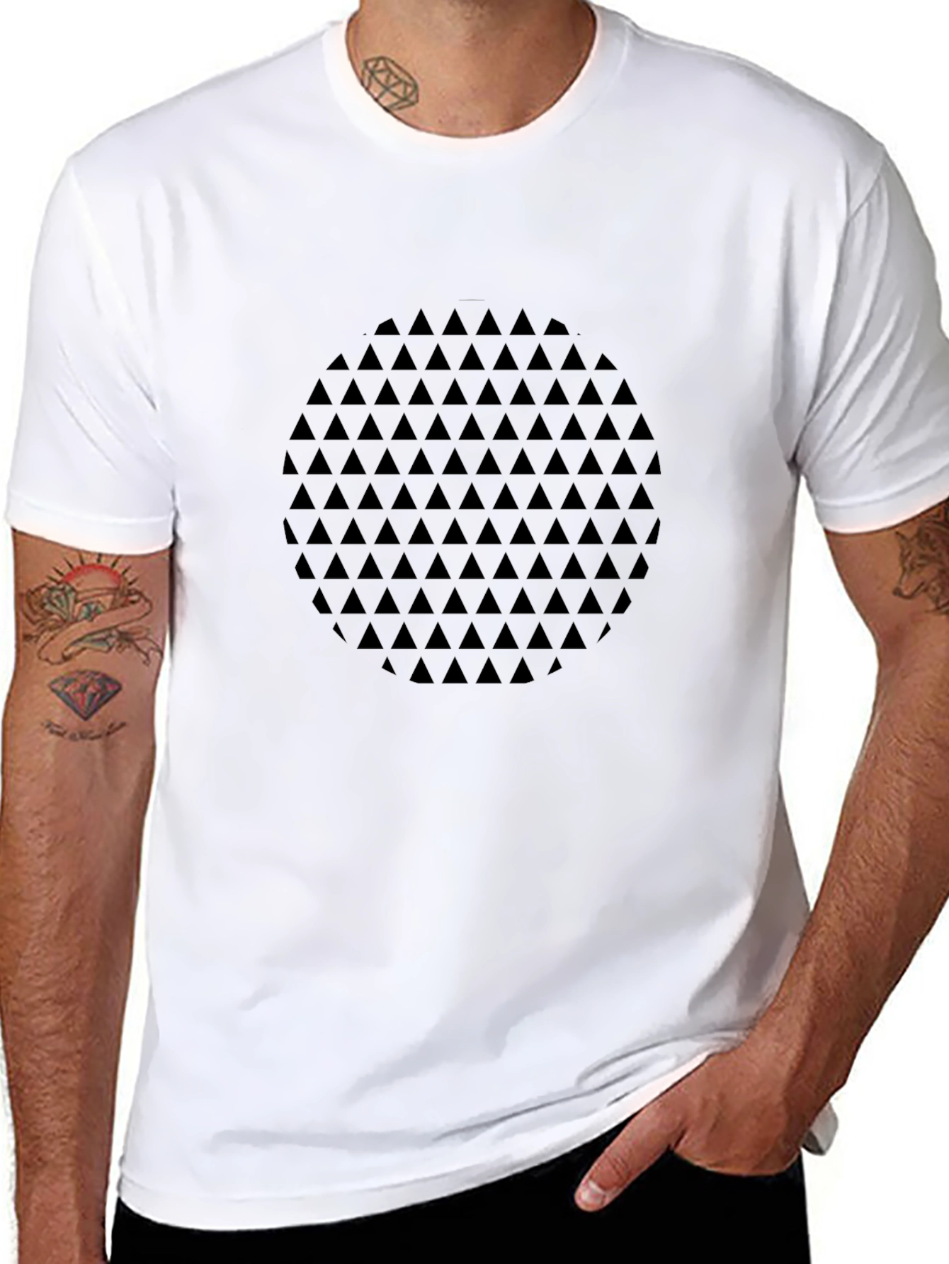 Geometric Triangle Pattern Mens Black T-Shirt