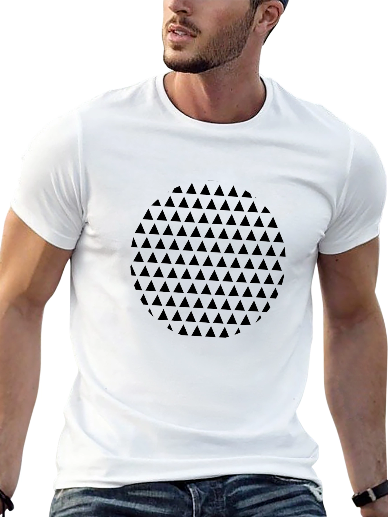 Geometric Triangle Pattern Mens Black T-Shirt