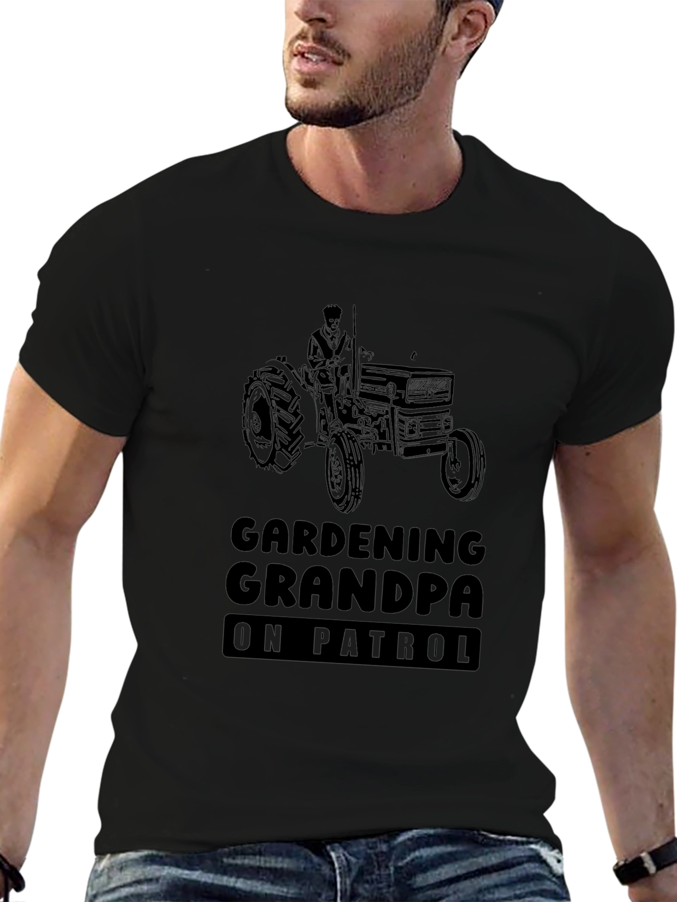 Gardening Grandpa On Patrol Black Graphic Tee
