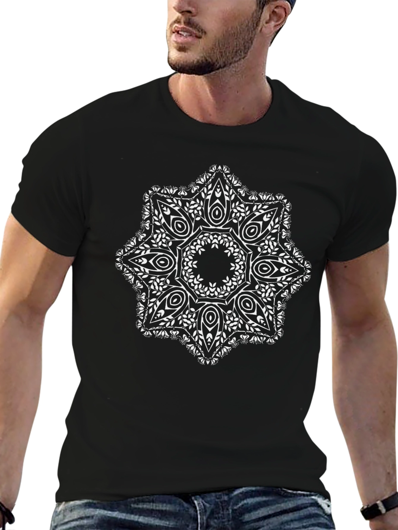 Black Tee with Mandala Design