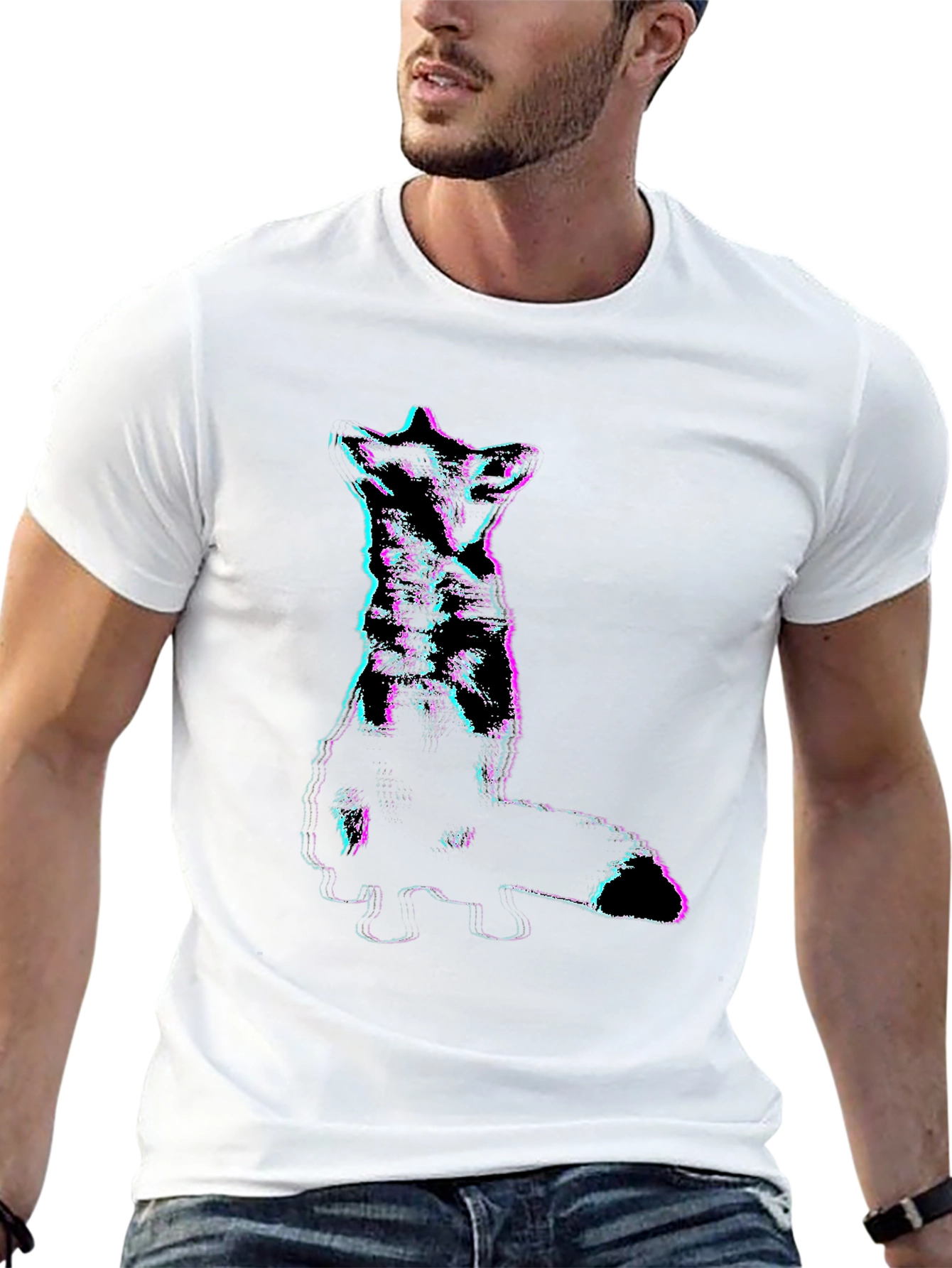 Glitch Fox Graphic Tee - Stylish Black T-Shirt
