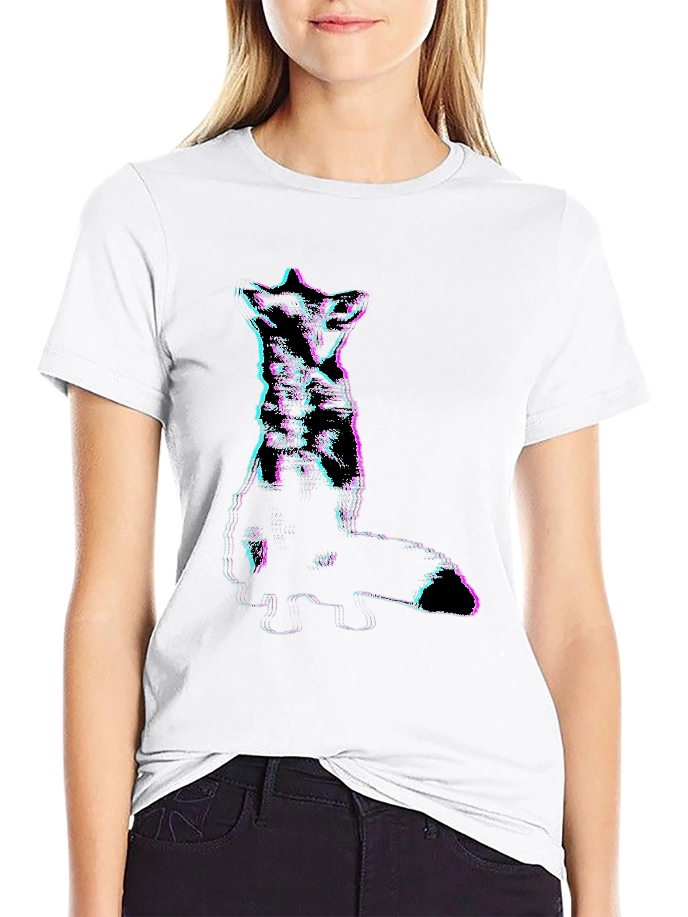 Glitch Fox Graphic Tee - Stylish Black T-Shirt