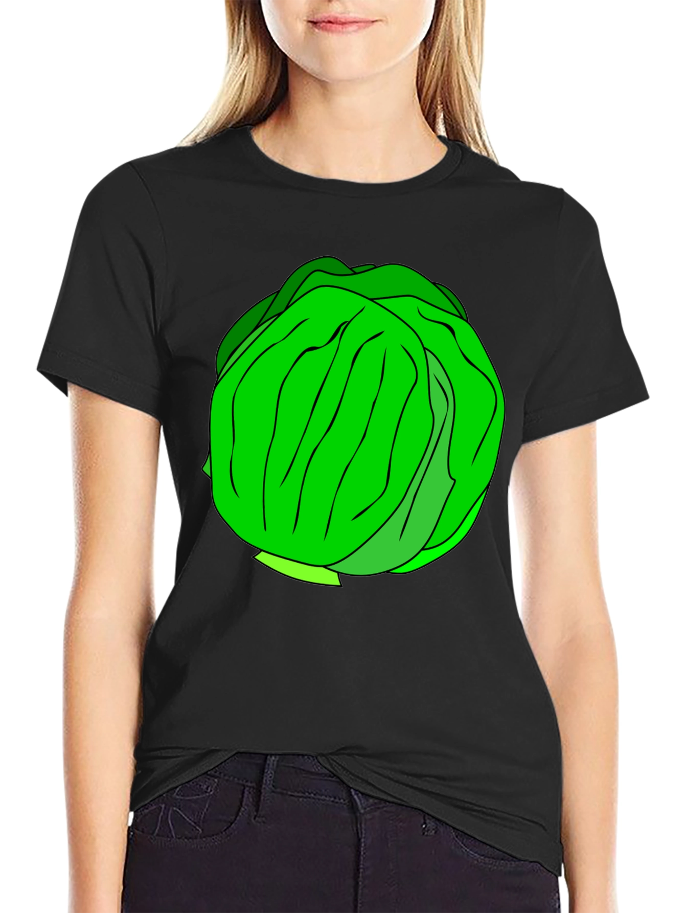 Cabbage Graphic T-Shirt - Black Cotton Tee