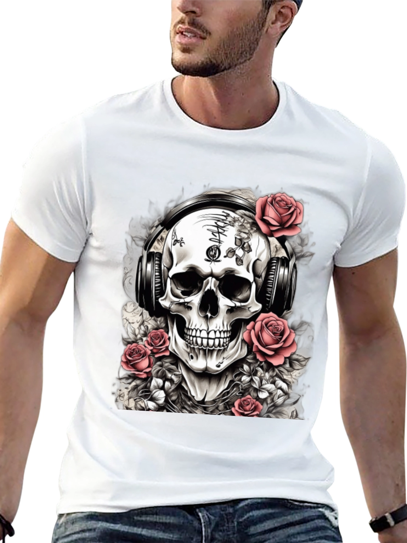 Skull with Headphones Graphic Tee