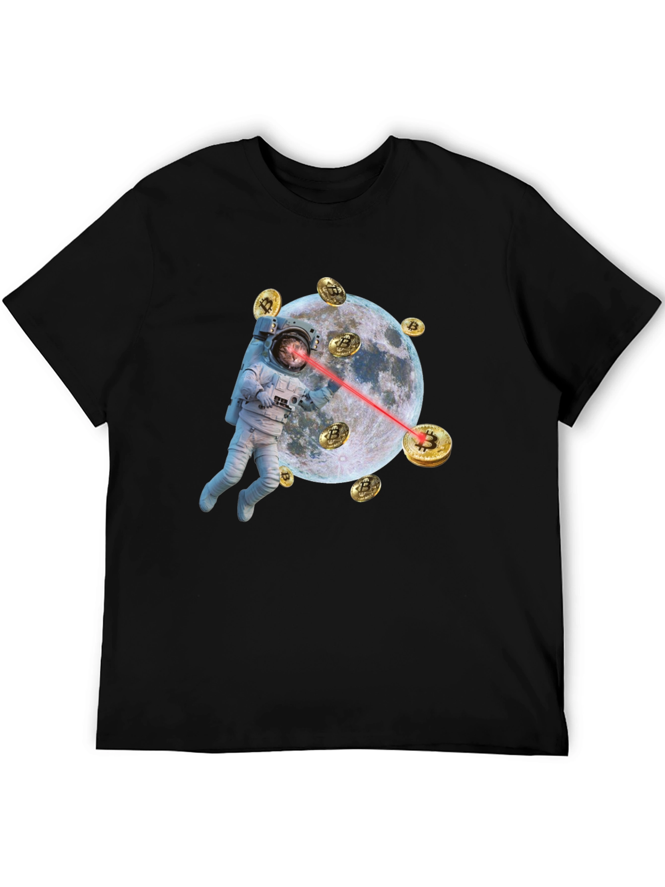 Astronaut Cat Bitcoin Laser Eyes Black T-Shirt