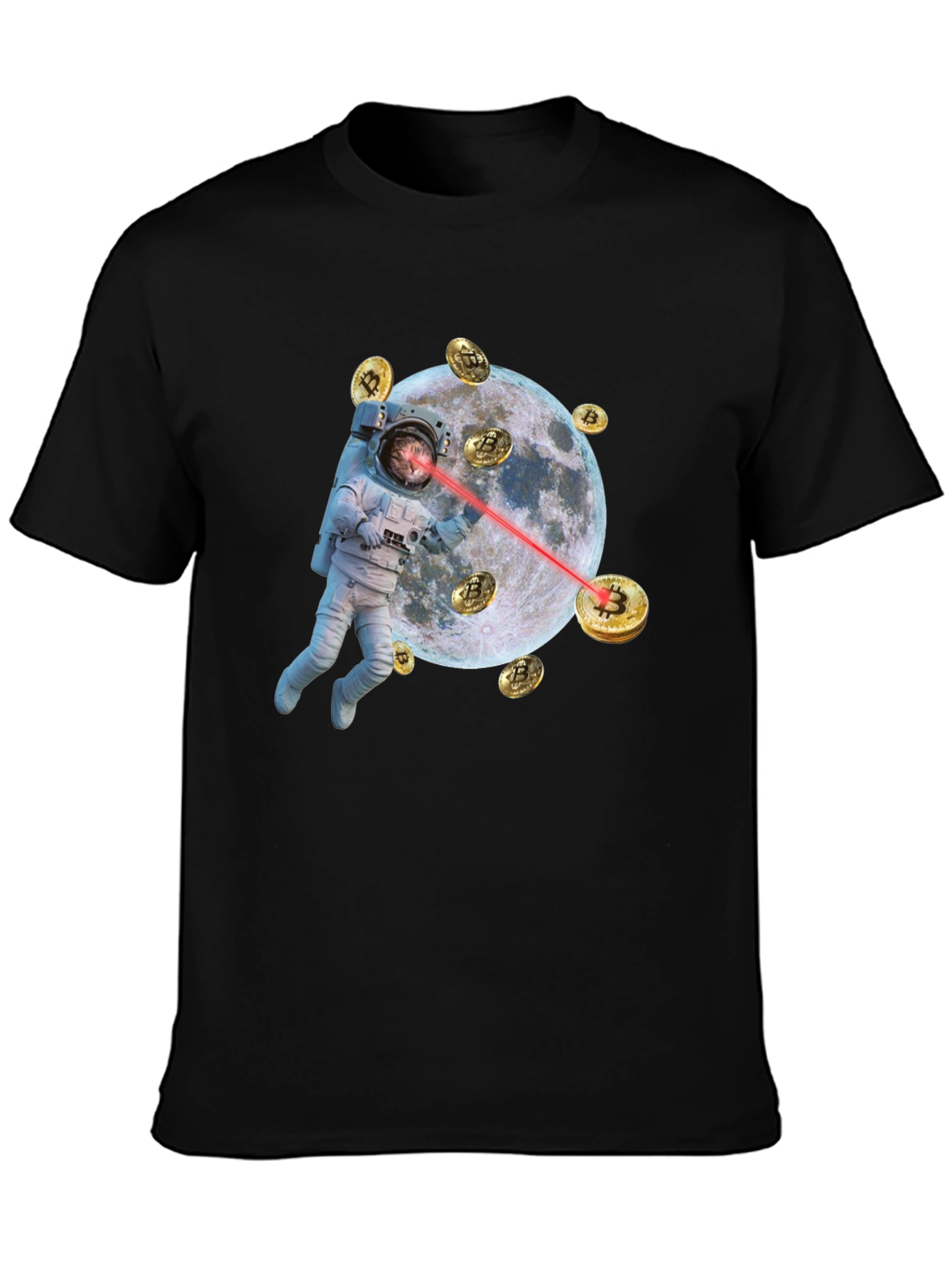 Astronaut Cat Bitcoin Laser Eyes Black T-Shirt