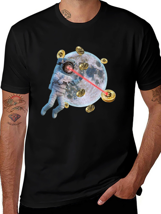 Astronaut Cat Bitcoin Laser Eyes Black T-Shirt