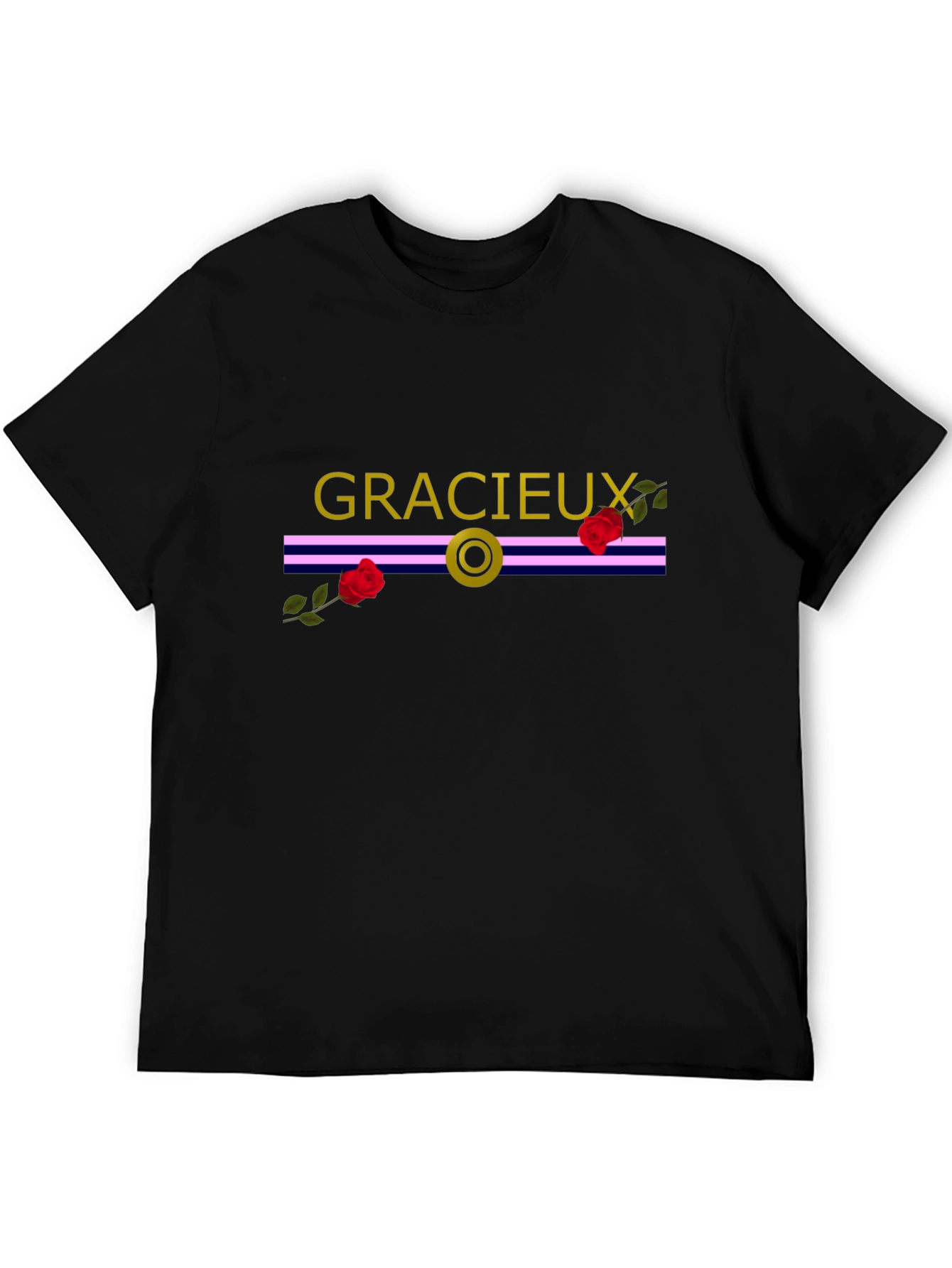 Gracieux Black Graphic Tee with Roses