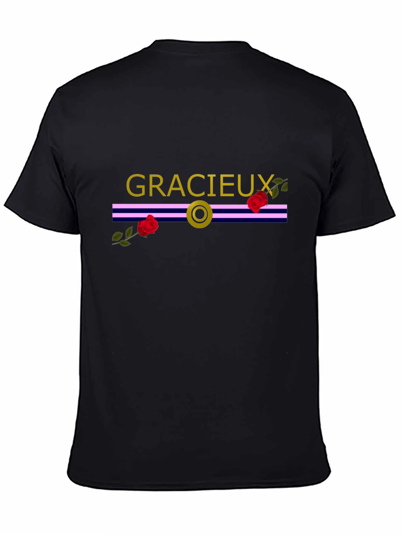 Gracieux Black Graphic Tee with Roses