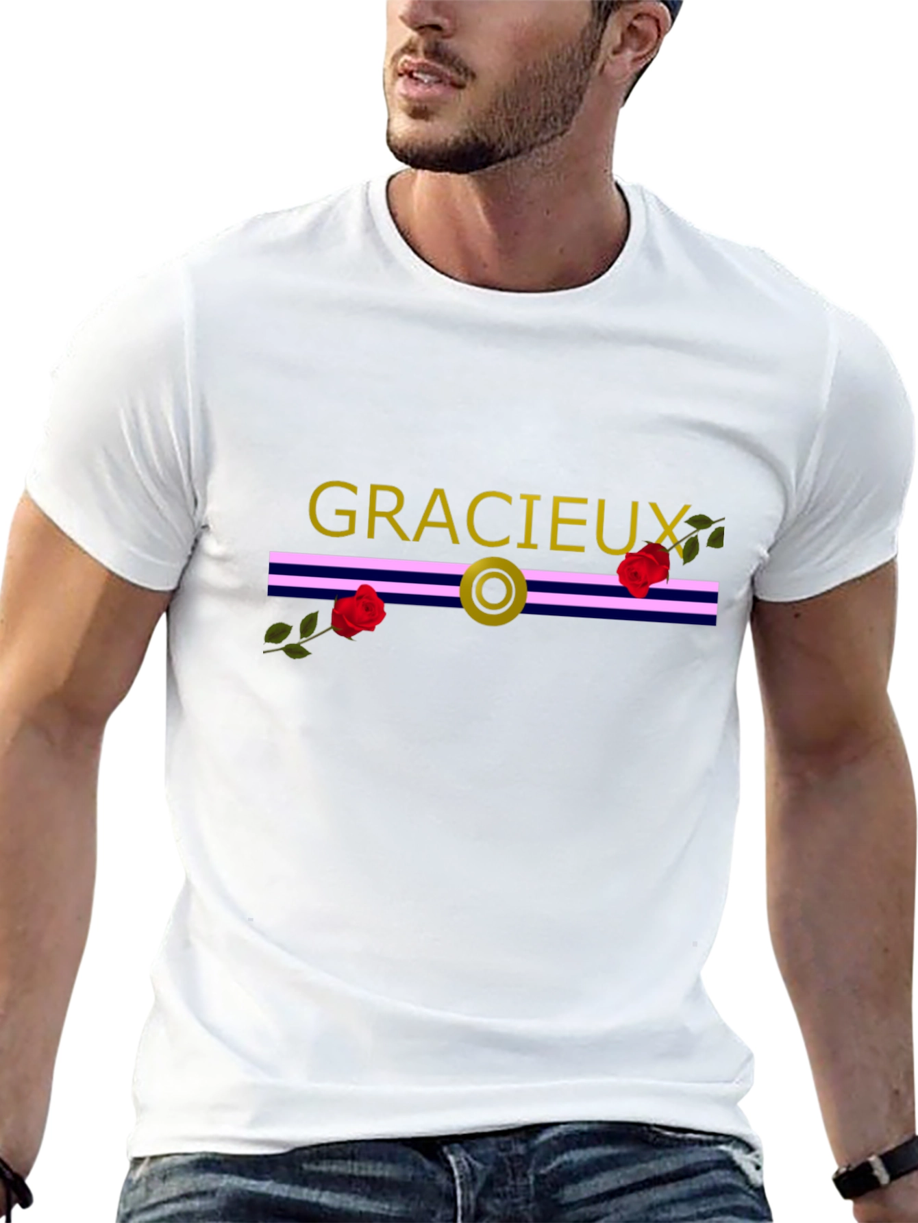 Gracieux Black Graphic Tee with Roses
