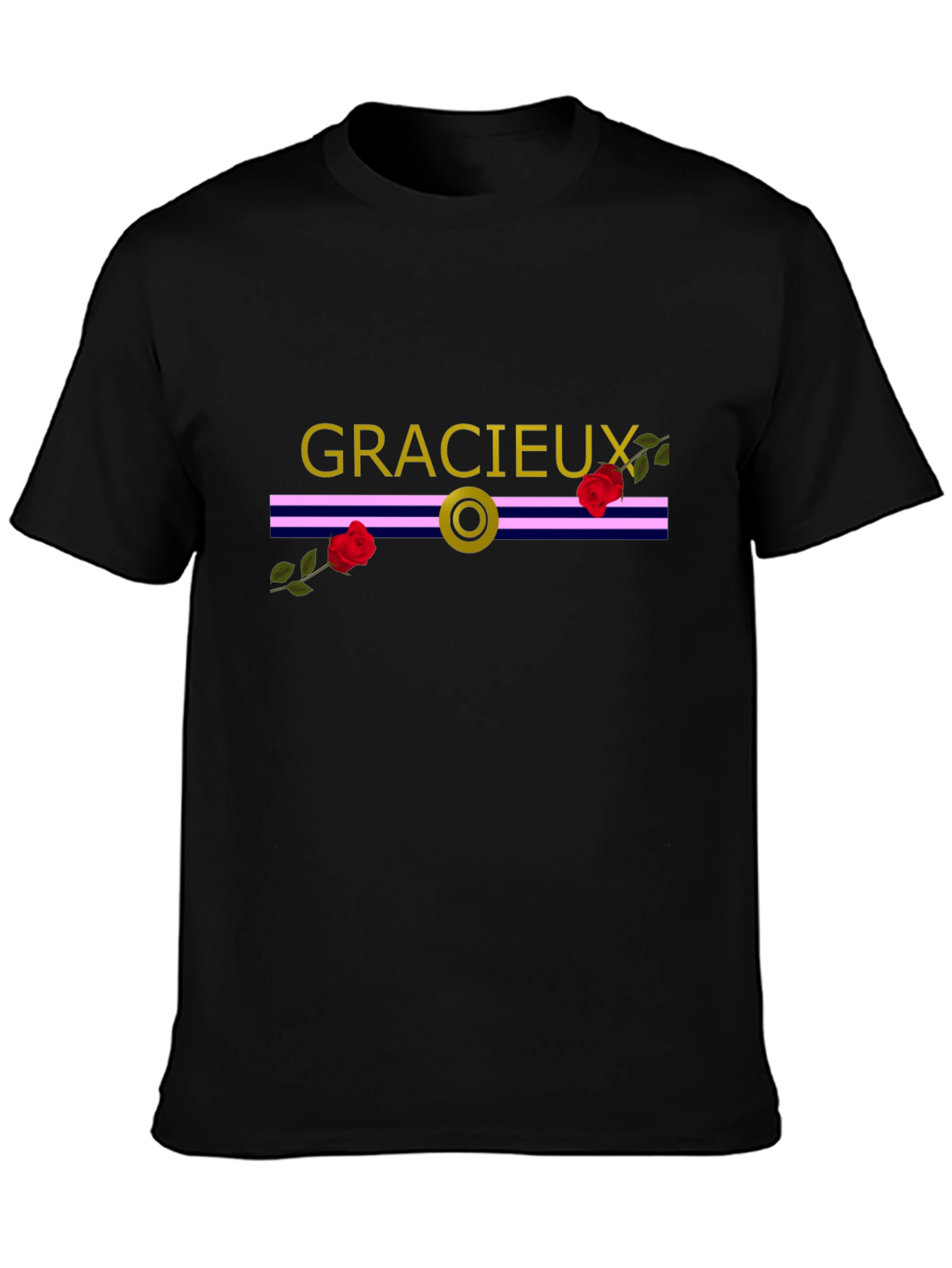 Gracieux Black Graphic Tee with Roses