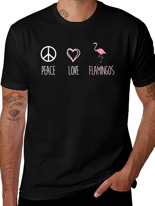 Peace Love Flamingos Black Graphic T-Shirt