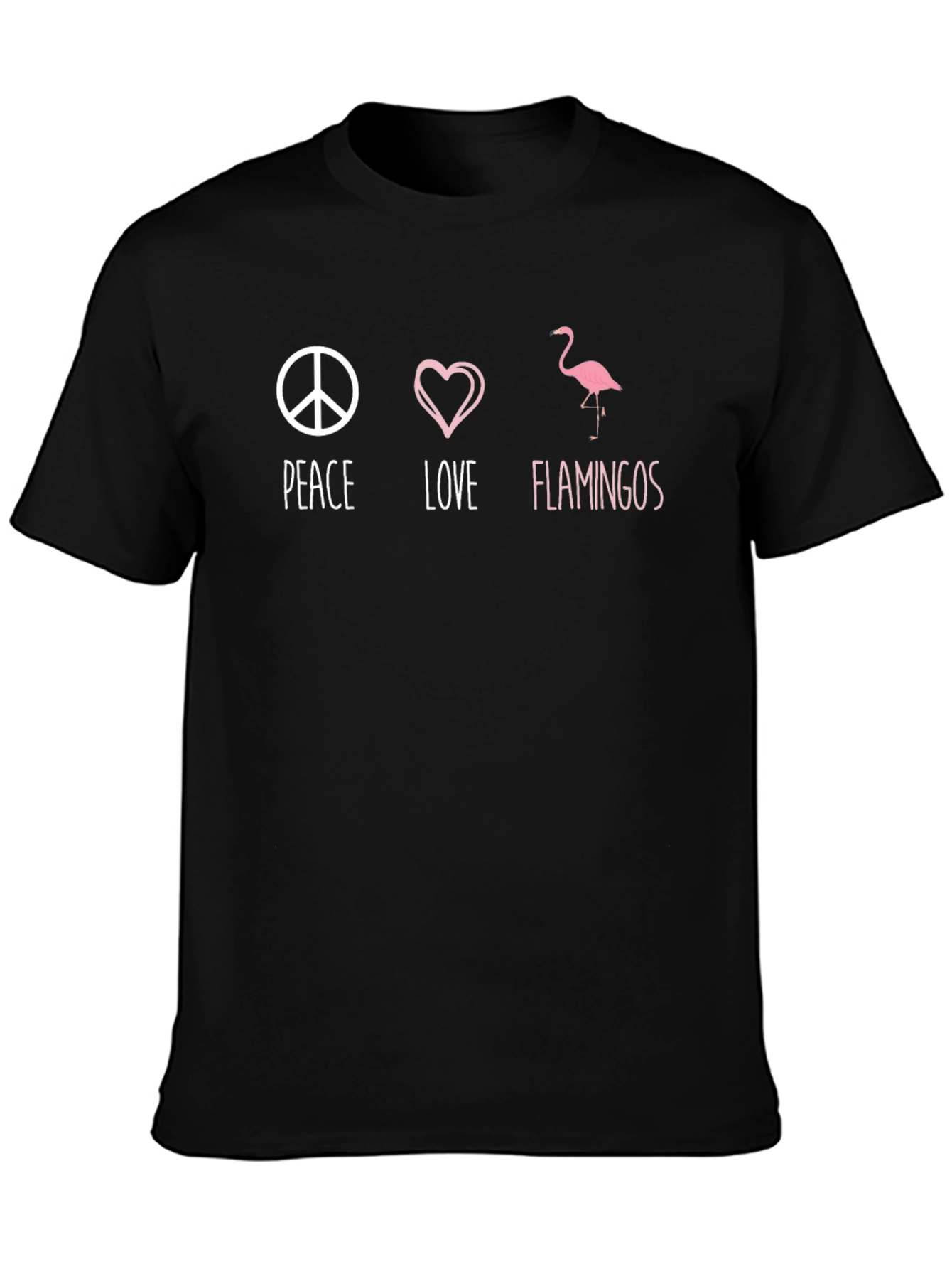 Peace Love Flamingos Black Graphic T-Shirt