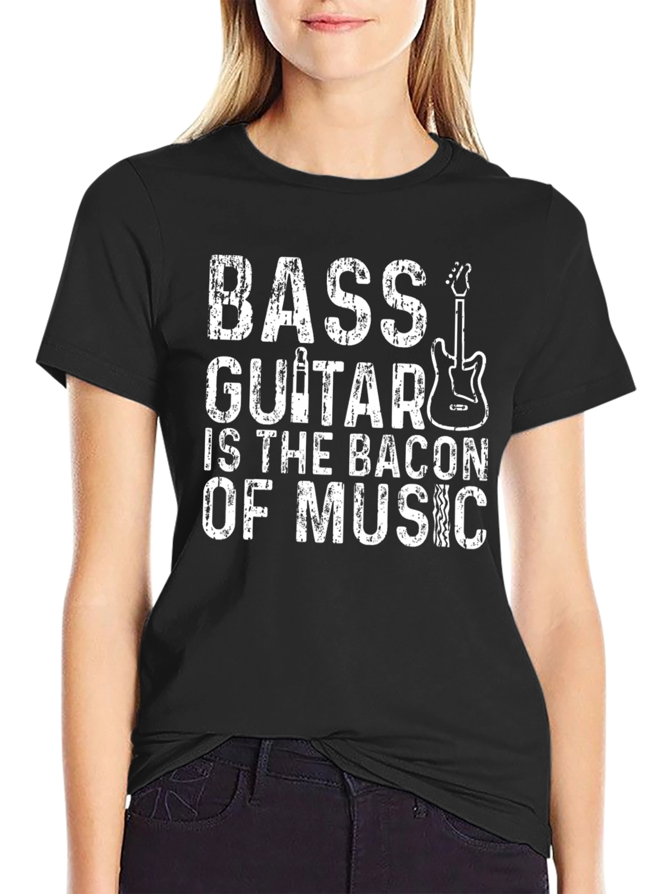 Bass Guitar Bacon of Music T-Shirt - Black