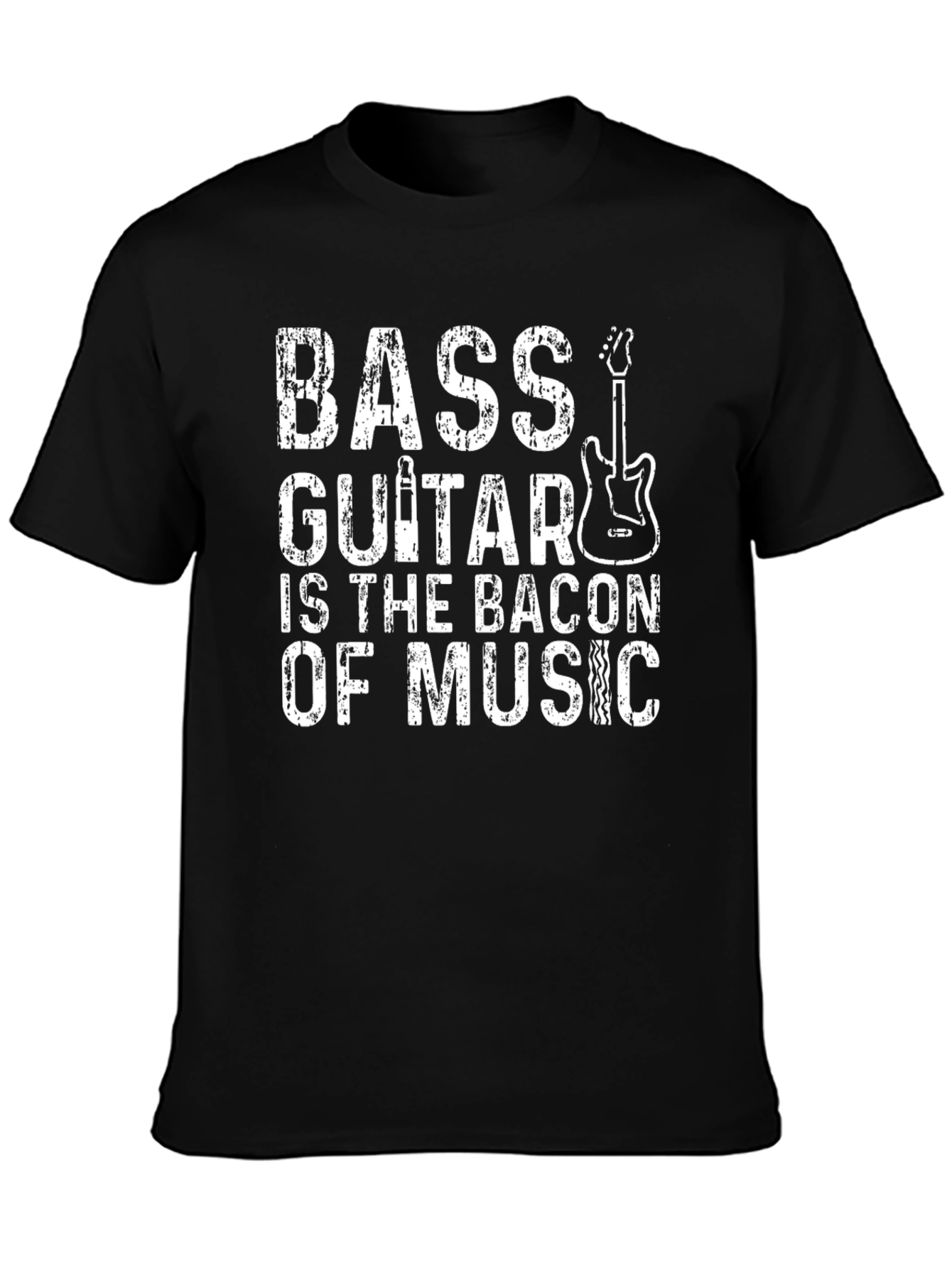 Bass Guitar Bacon of Music T-Shirt - Black