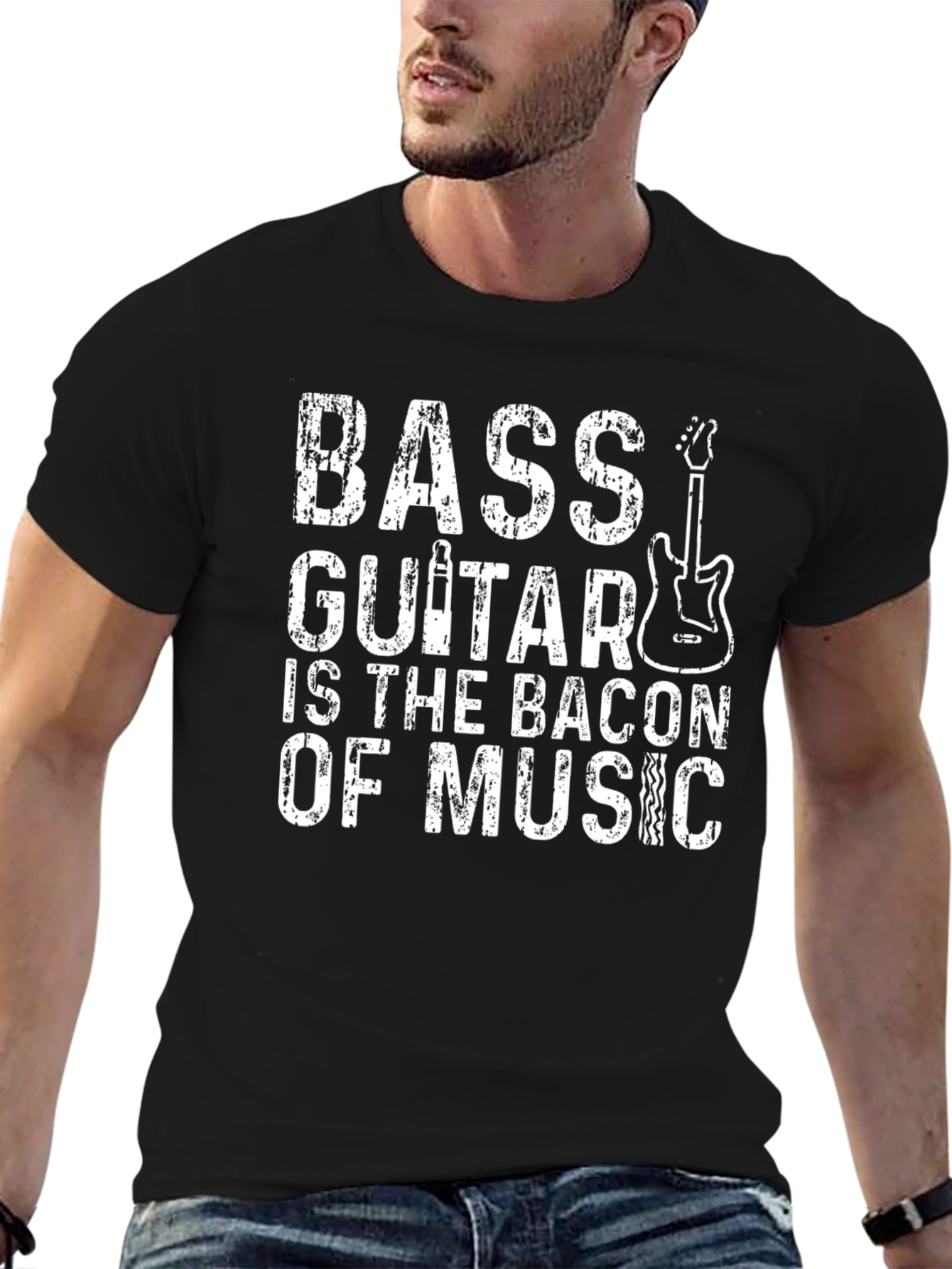 Bass Guitar Bacon of Music T-Shirt - Black