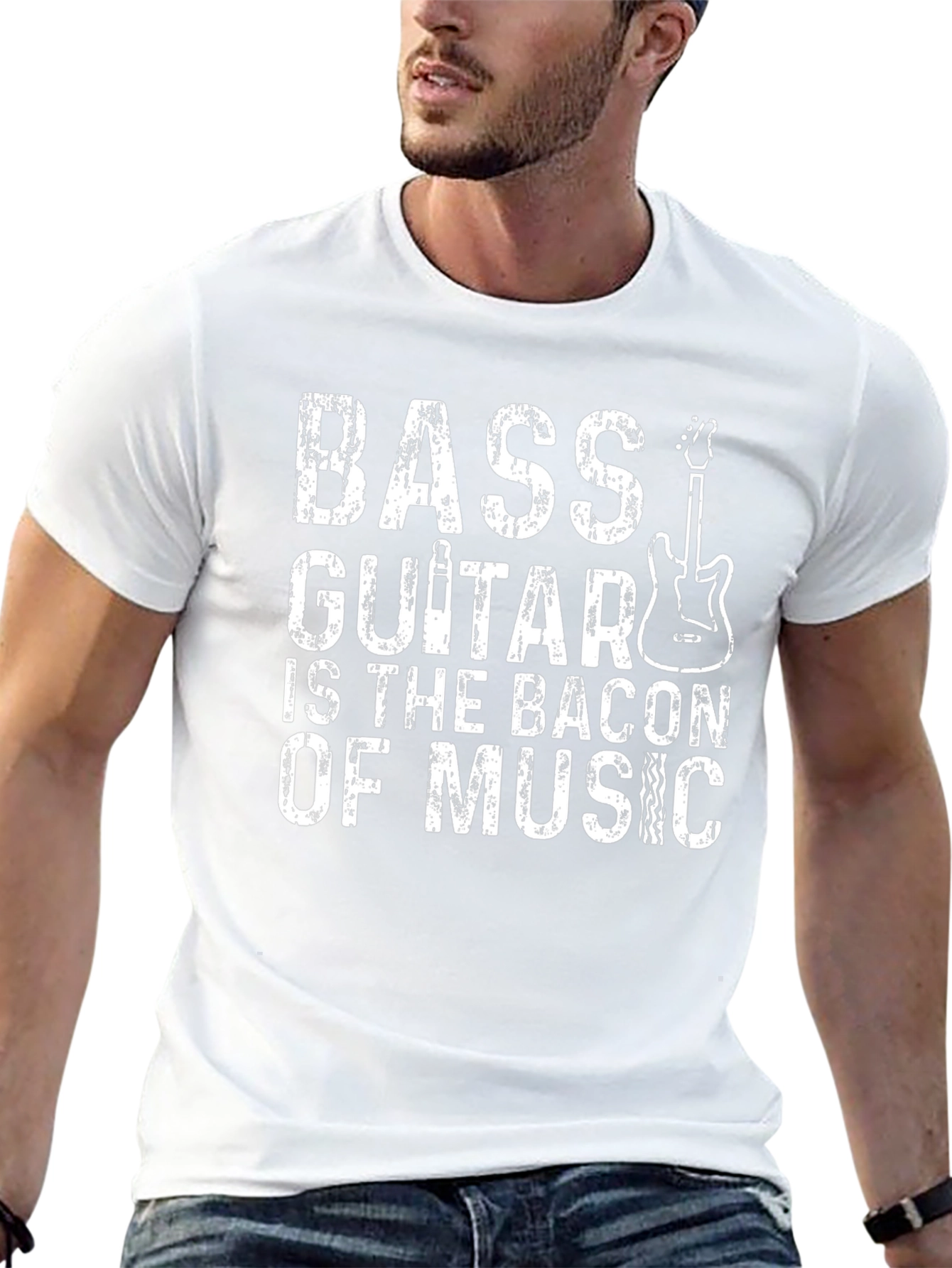 Bass Guitar Bacon of Music T-Shirt - Black