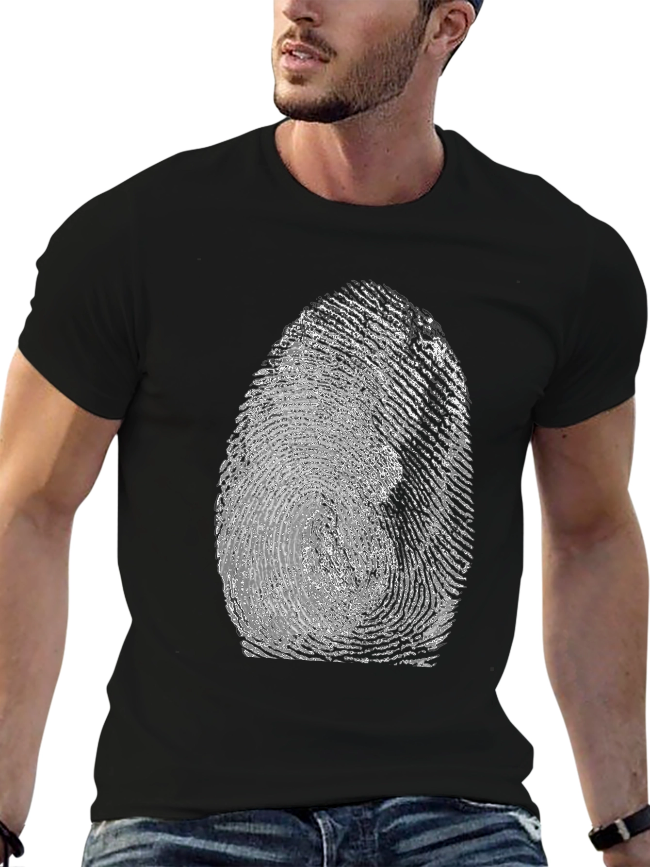 Fingerprint Graphic Tee - Unique Black T-Shirt