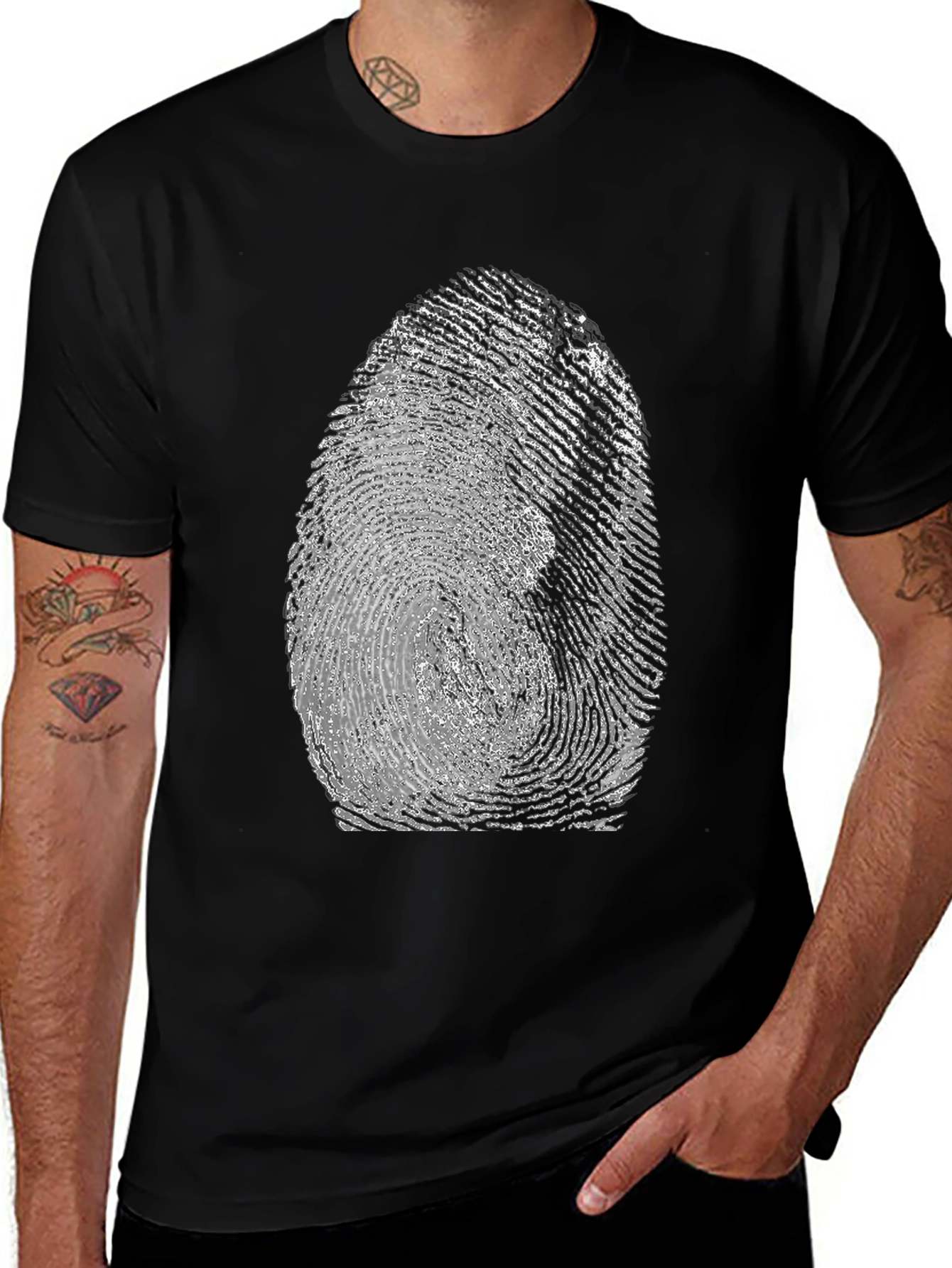 Fingerprint Graphic Tee - Unique Black T-Shirt