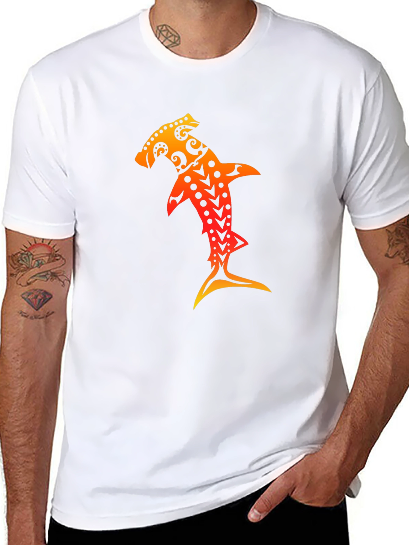 Hammerhead Shark Tribal Art Black T-Shirt