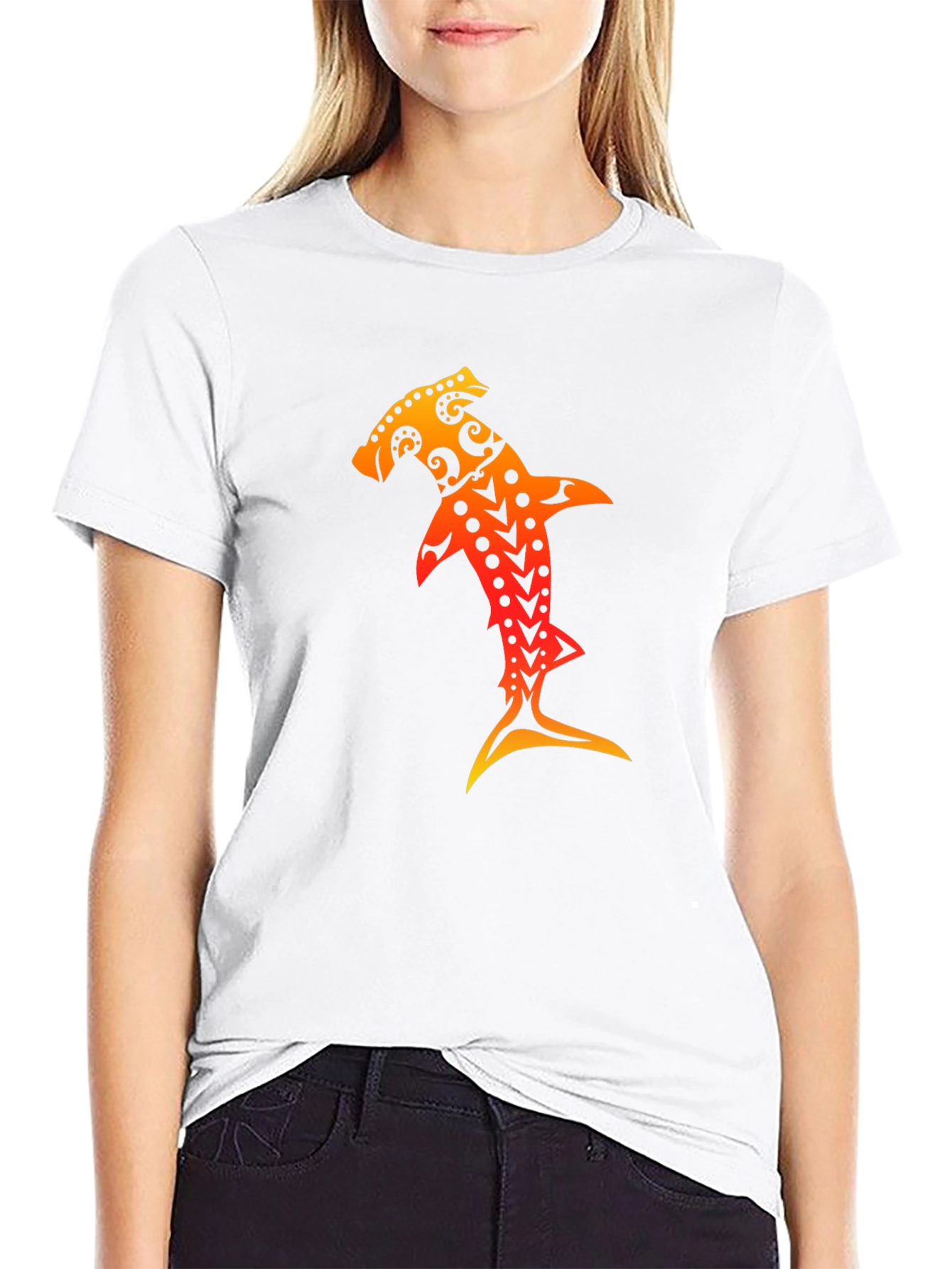 Hammerhead Shark Tribal Art Black T-Shirt