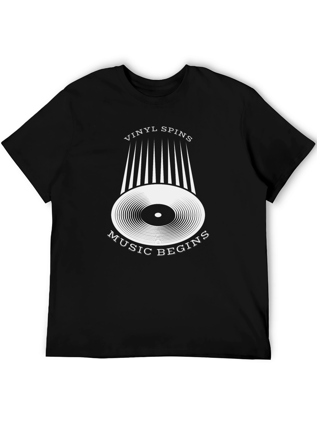 Vinyl Spins Music Begins Black Graphic Tee