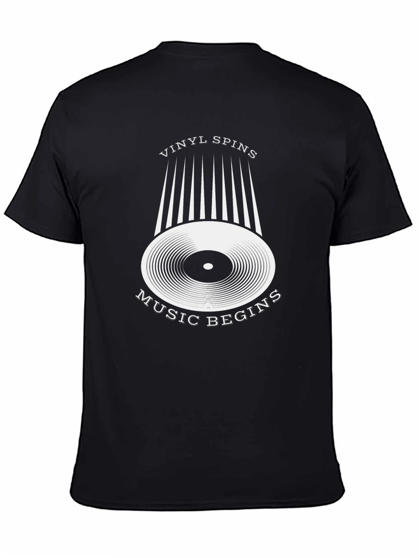 Vinyl Spins Music Begins Black Graphic Tee