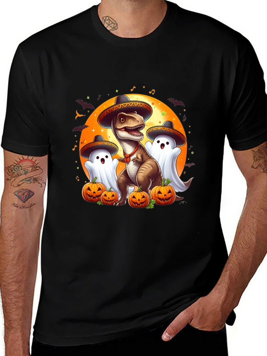 Halloween T-Rex Ghost Pumpkin Graphic Tee