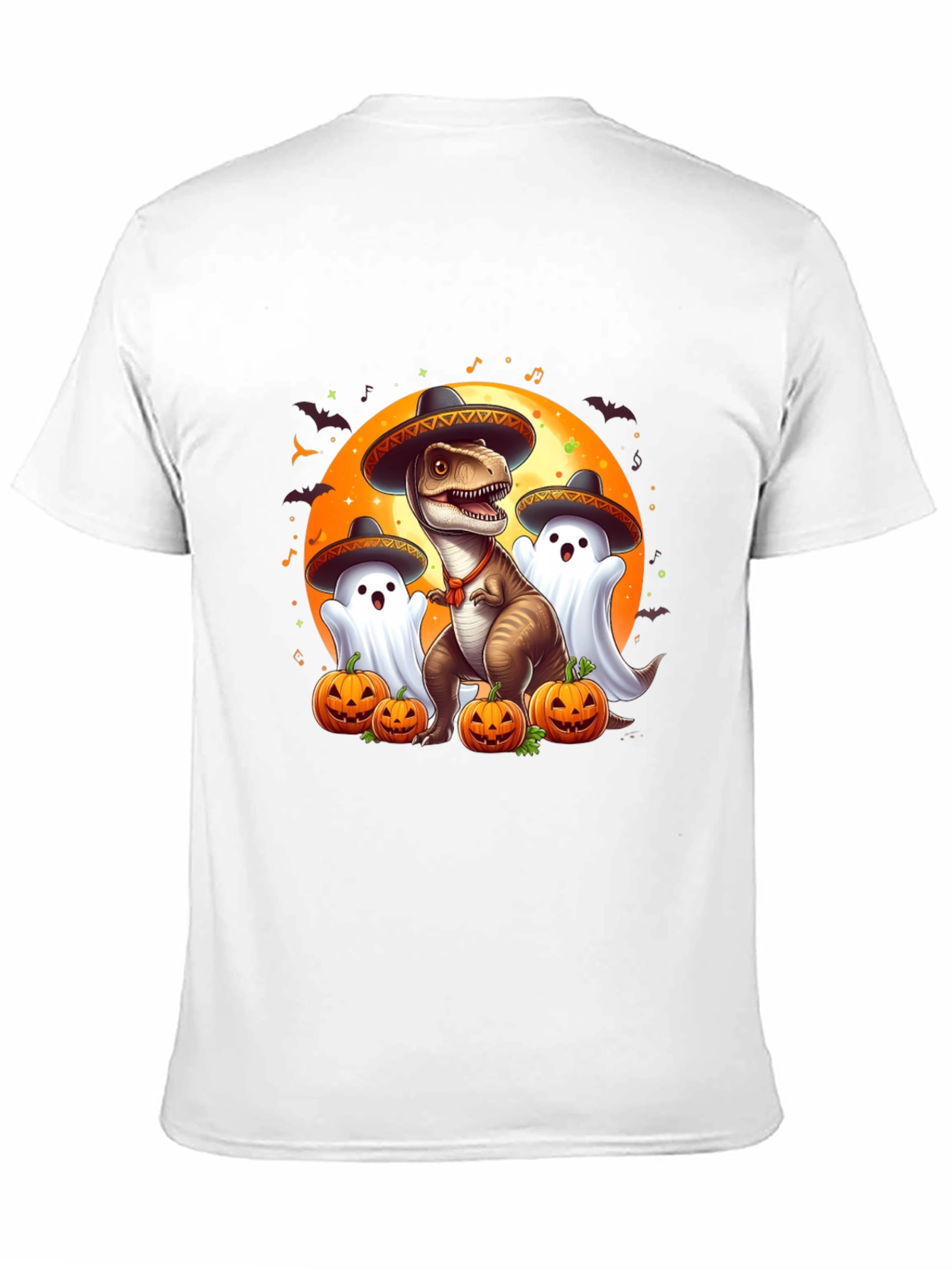 Halloween T-Rex Ghost Pumpkin Graphic Tee