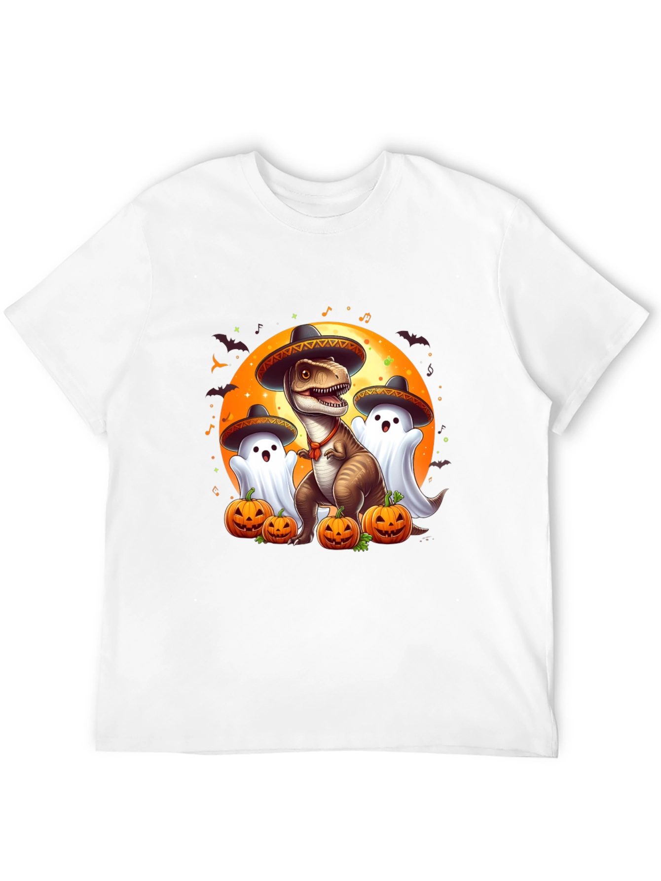 Halloween T-Rex Ghost Pumpkin Graphic Tee