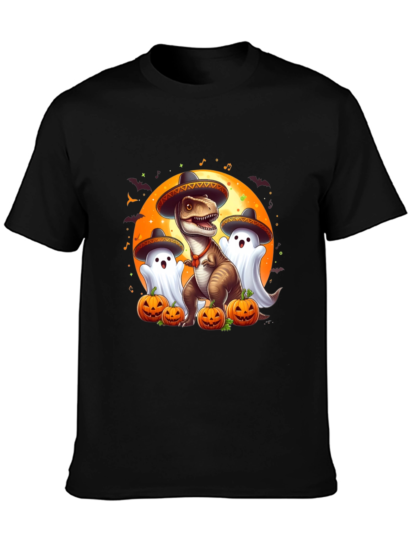 Halloween T-Rex Ghost Pumpkin Graphic Tee