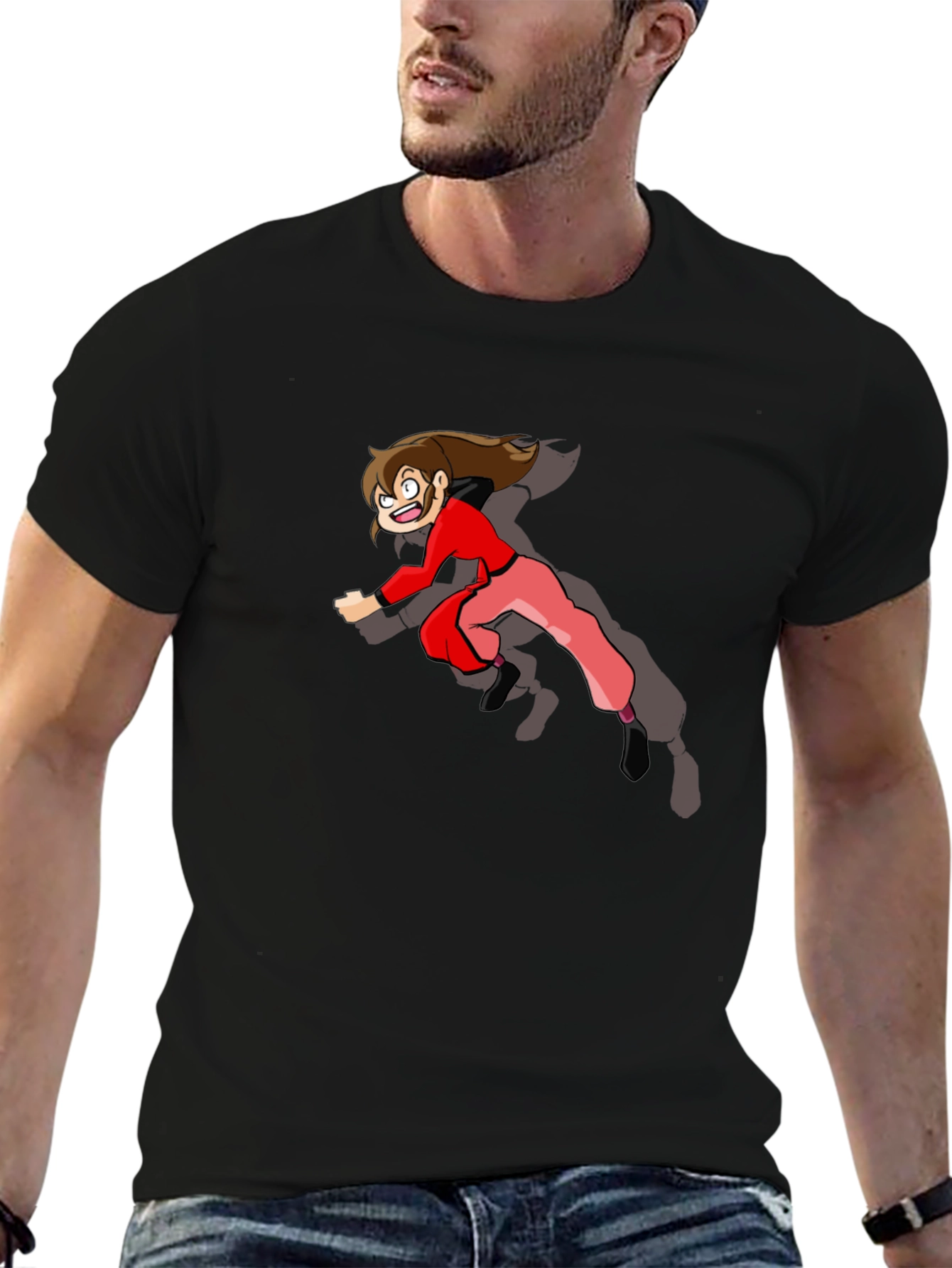 Cartoon Character Print Black T-Shirt